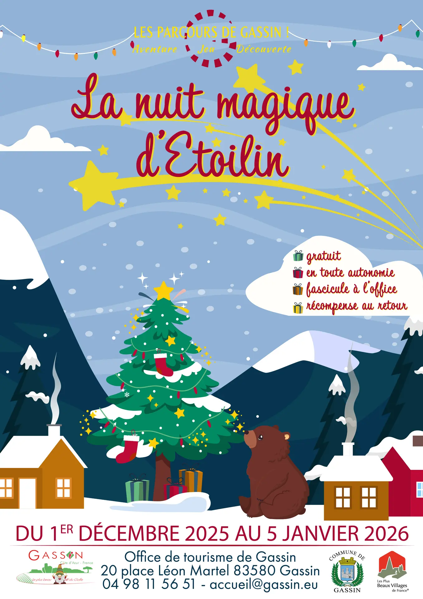 Affiche du parcours découverte pour les vacances de Noël 2025 La nuit magique d'Étoilin