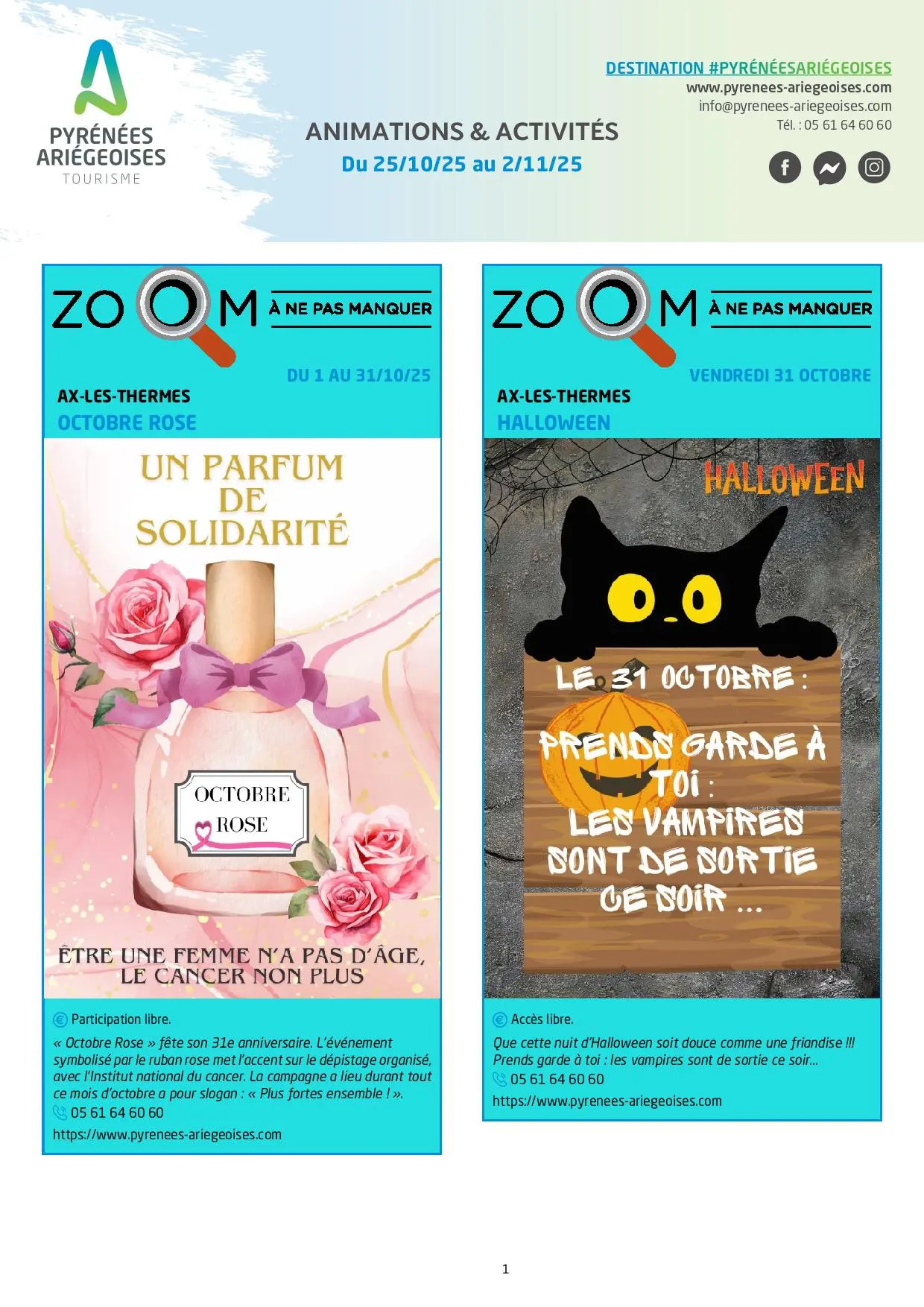 Du 25.10 au 02.11. Programme Animations & Activités