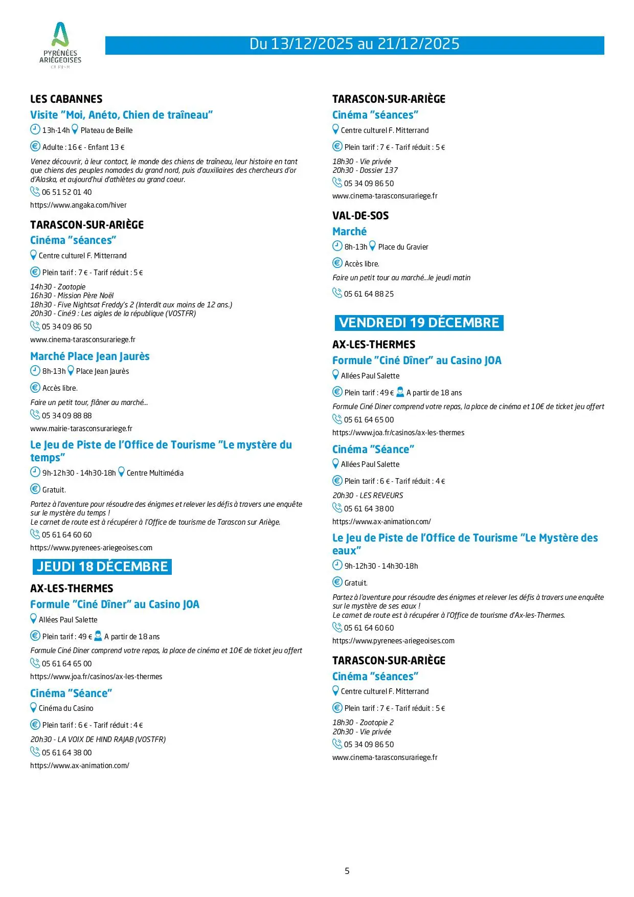 Du 13 au 21.12.Programme Animations & Activités