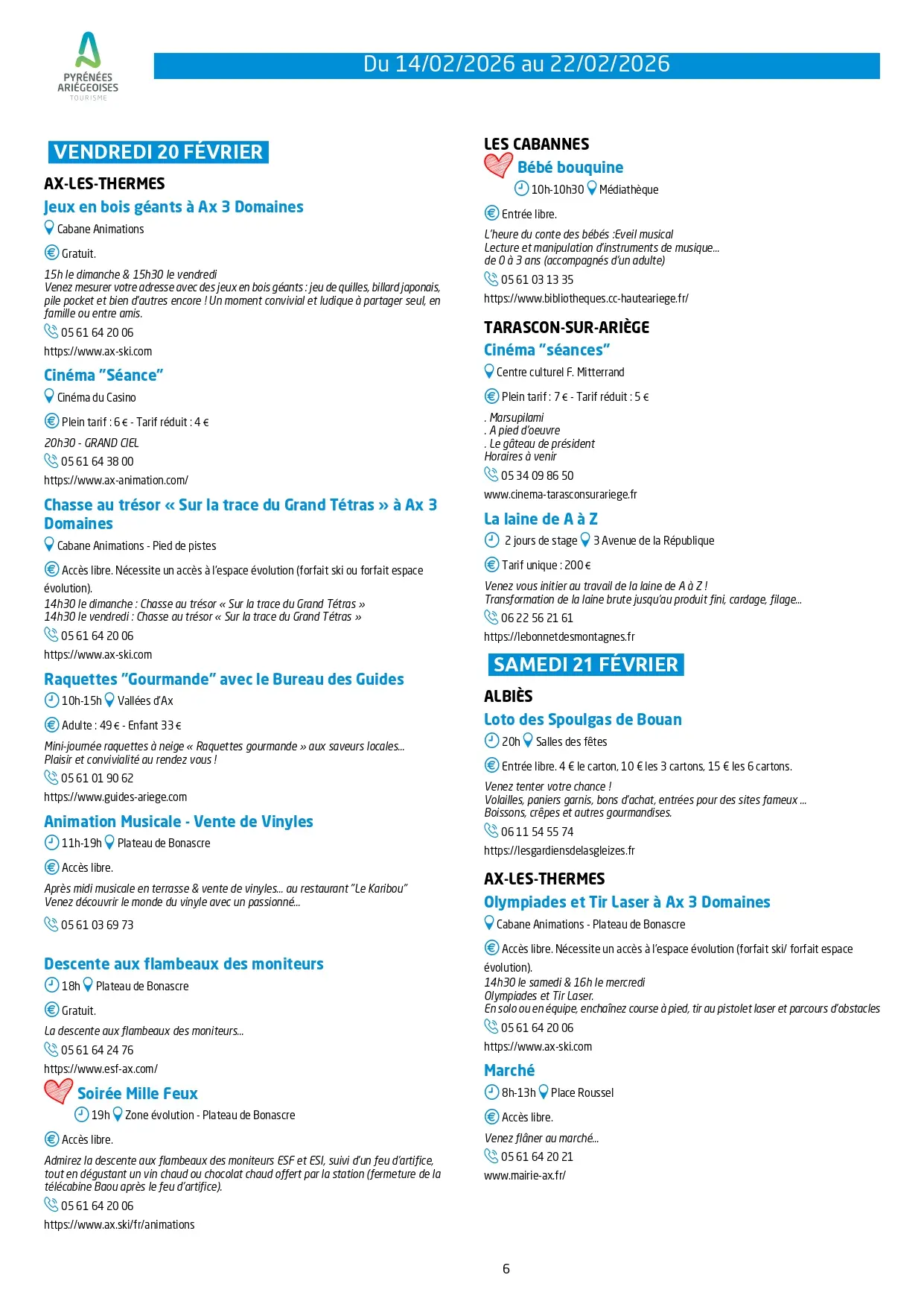 Du 14 au 22.02.Programme Animations & Activités