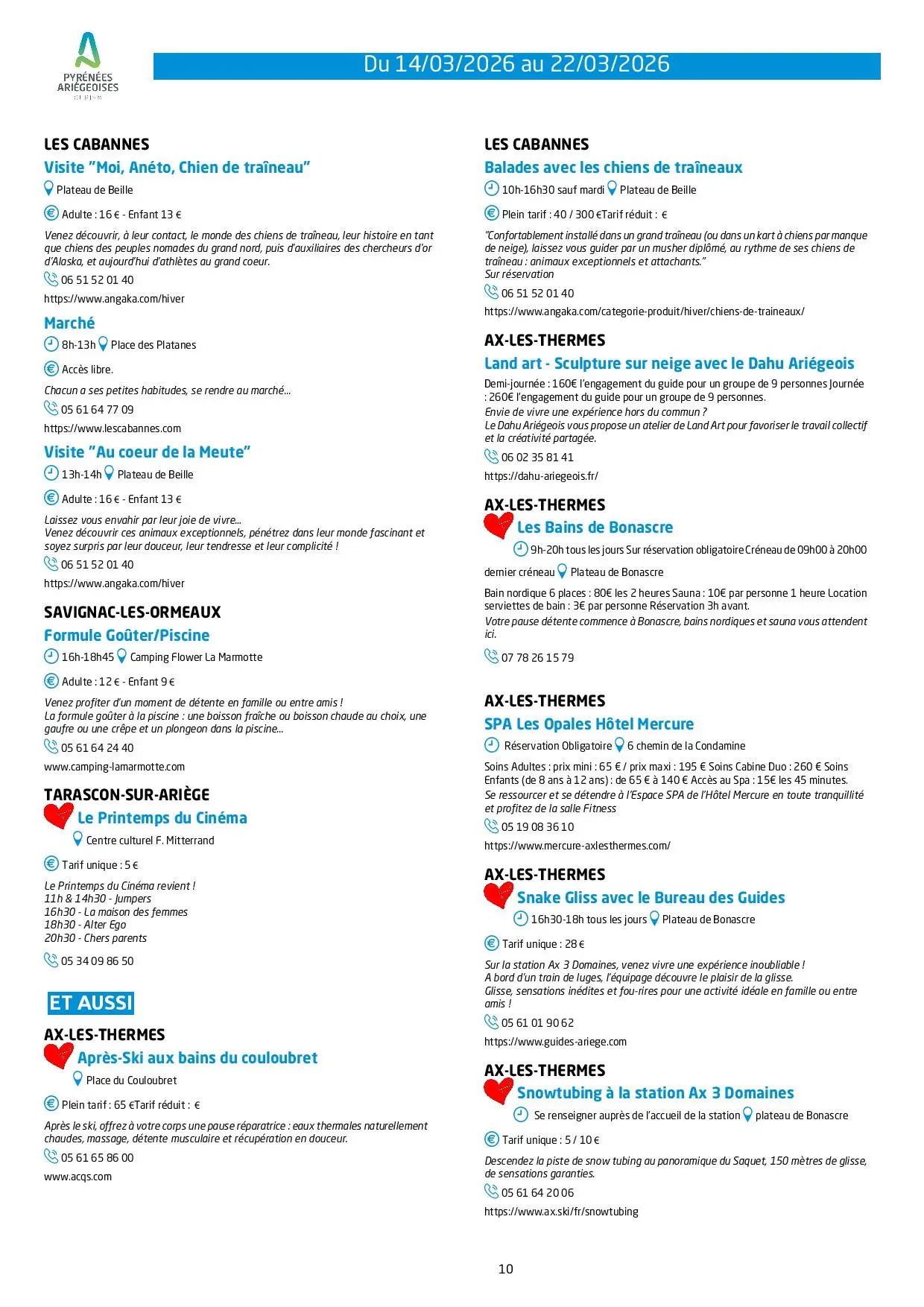 Du 14.03 au 22.03 Programme des animations et activités