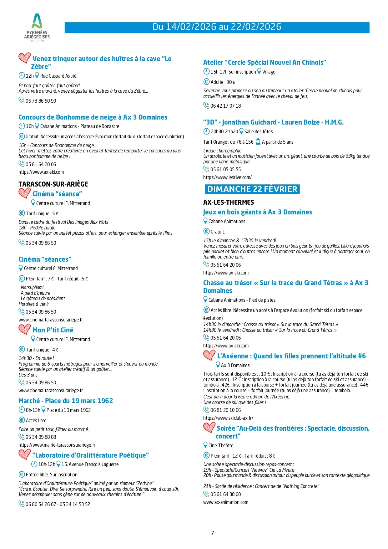 Du 14 au 22.02.Programme Animations & Activités