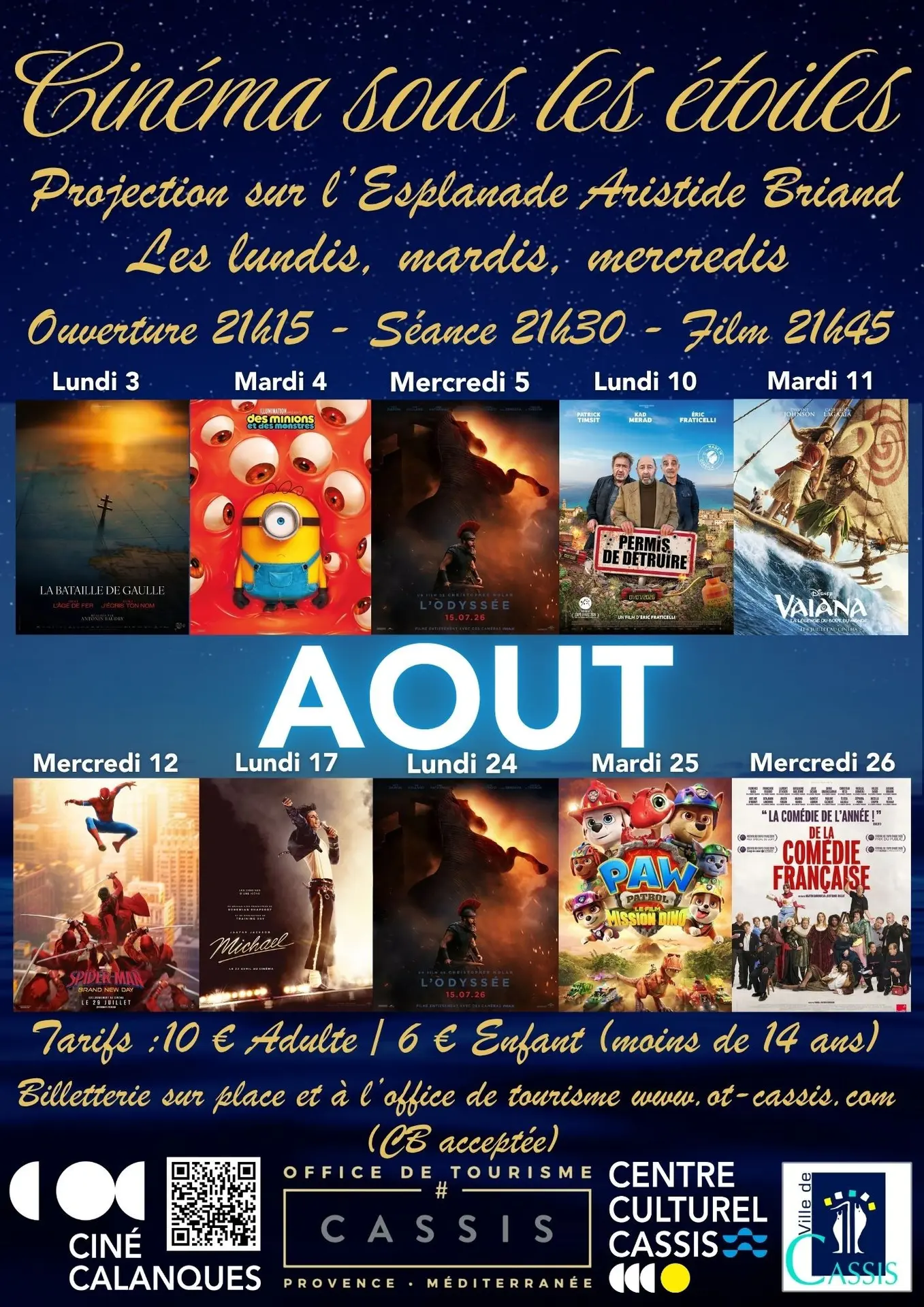 Programmation d'août Cinéma sous les étoiles