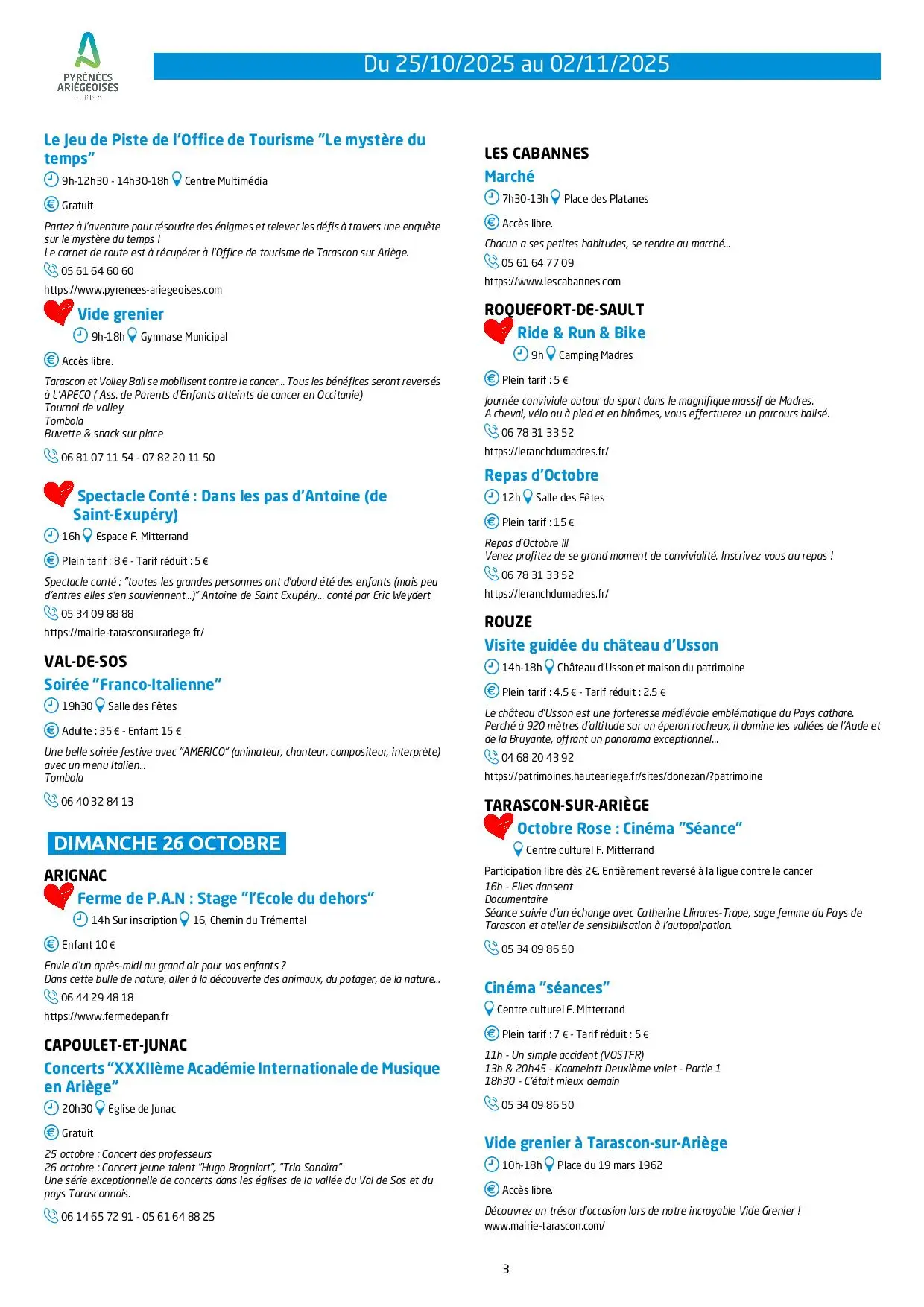 Du 25.10 au 02.11. Programme Animations & Activités