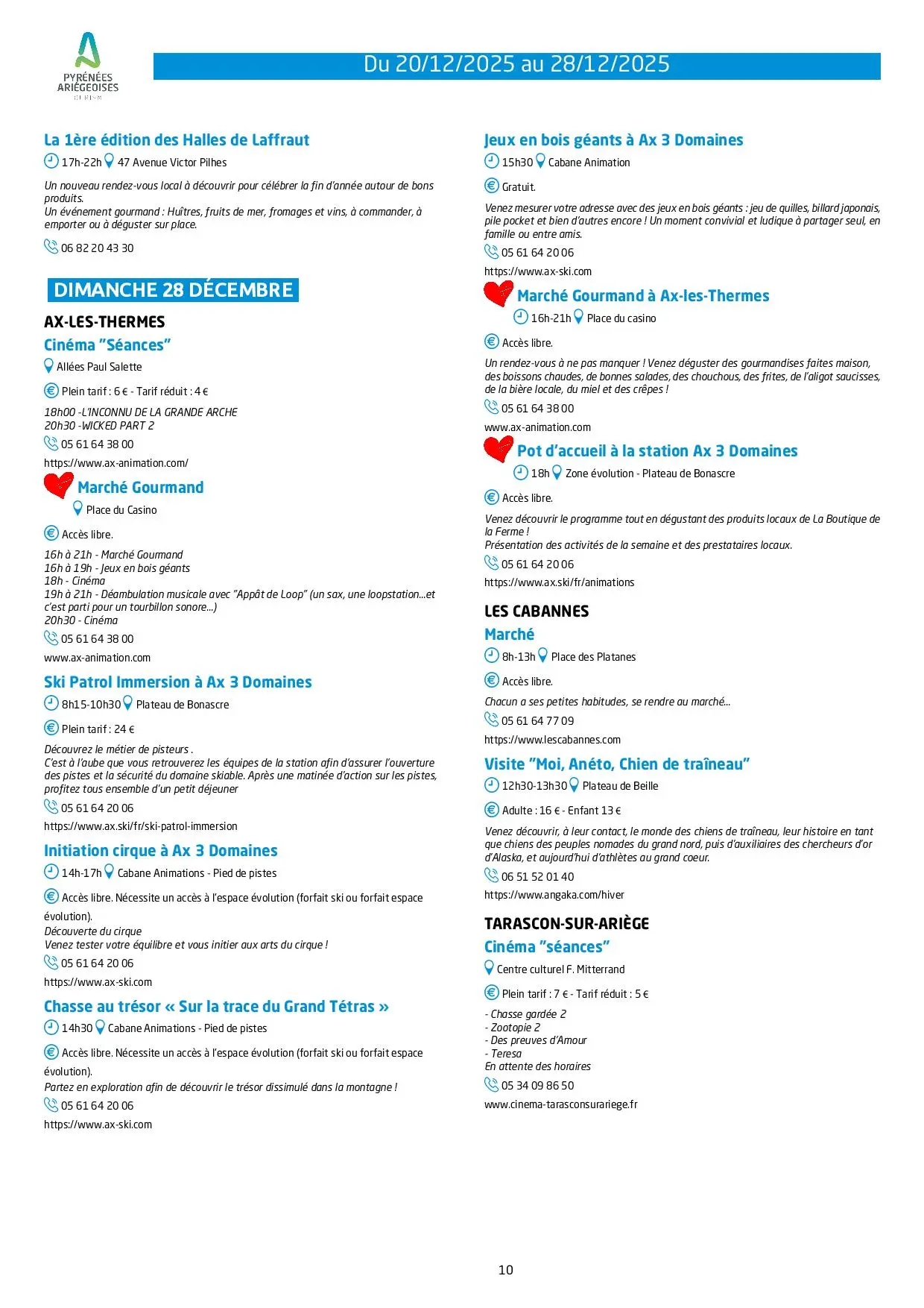 Du 20 au 28.12. Programme Animations & Activités