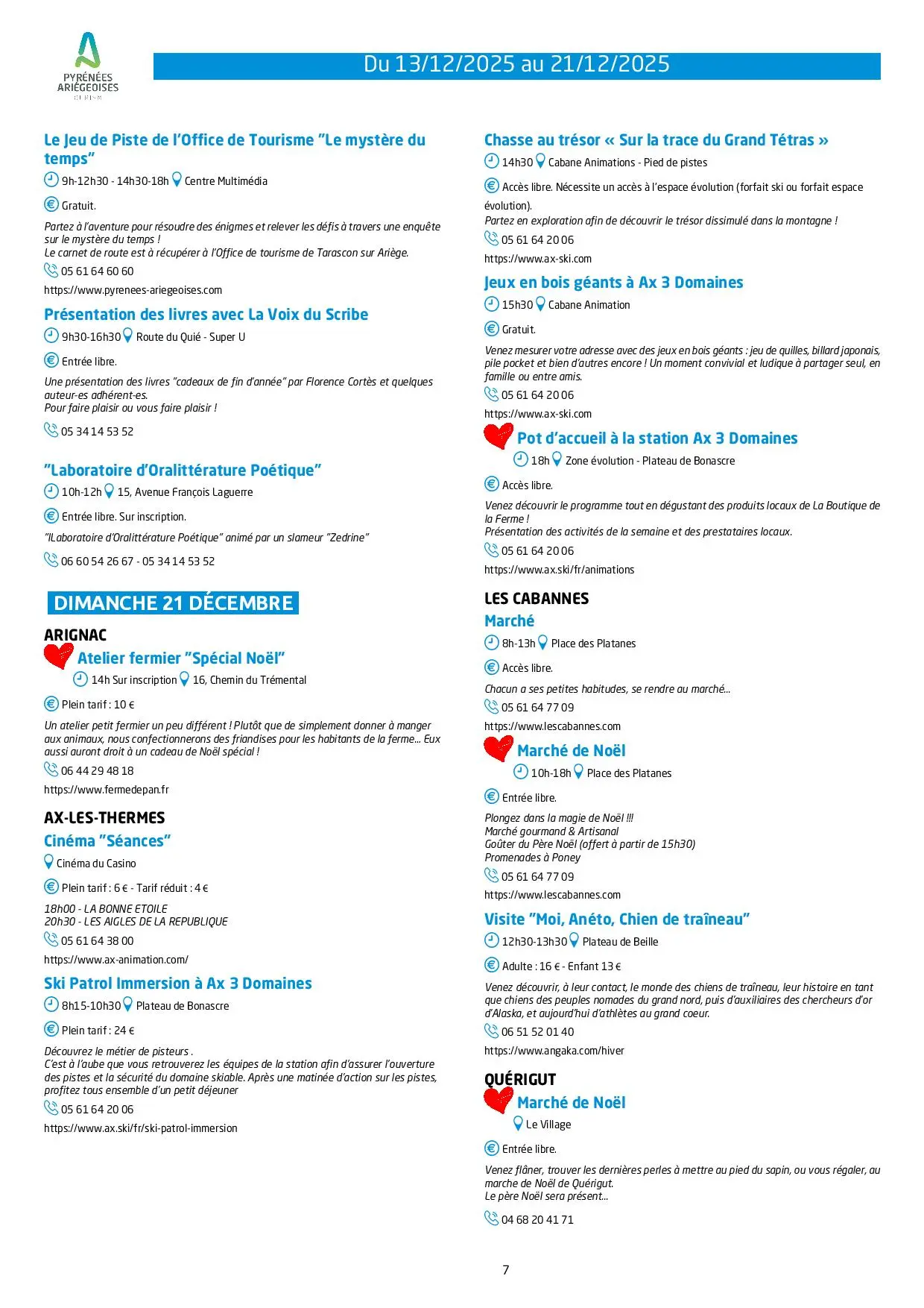 Du 13 au 21.12.Programme Animations & Activités