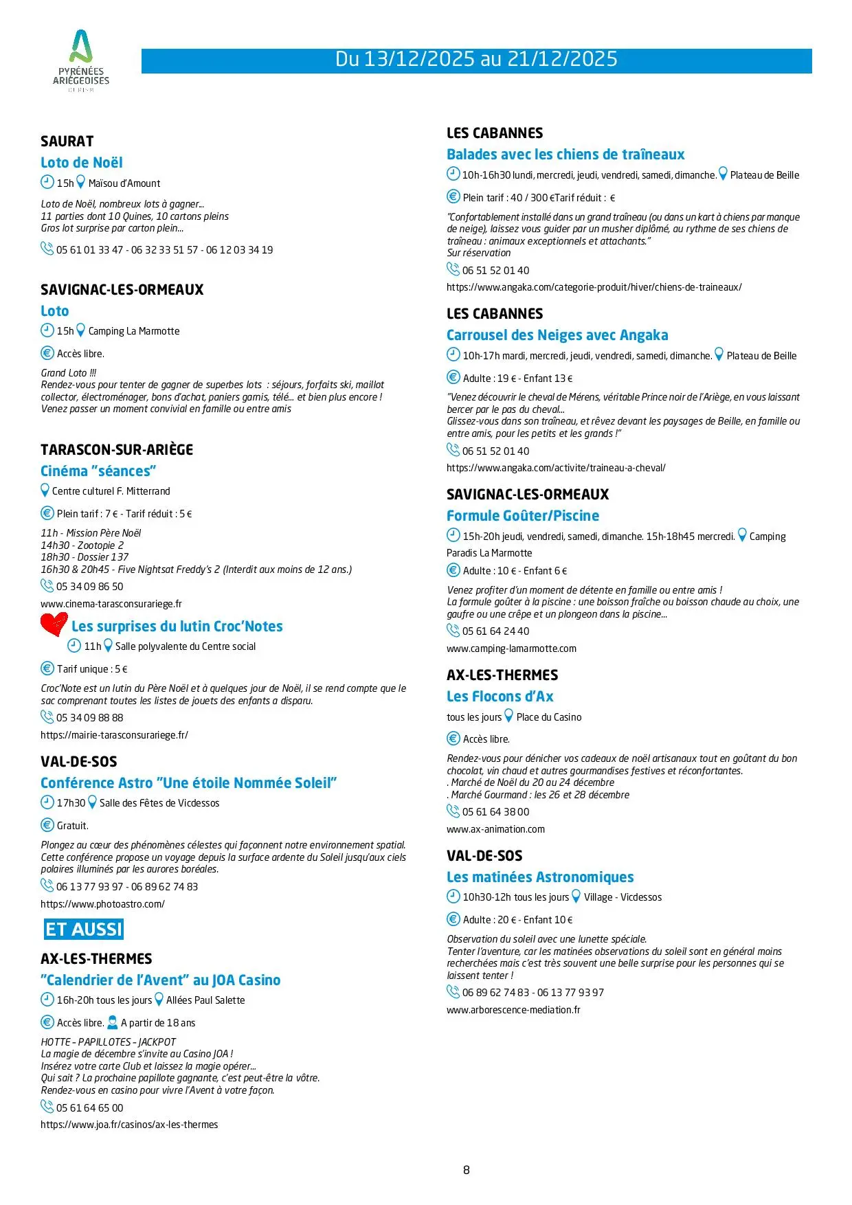 Du 13 au 21.12.Programme Animations & Activités