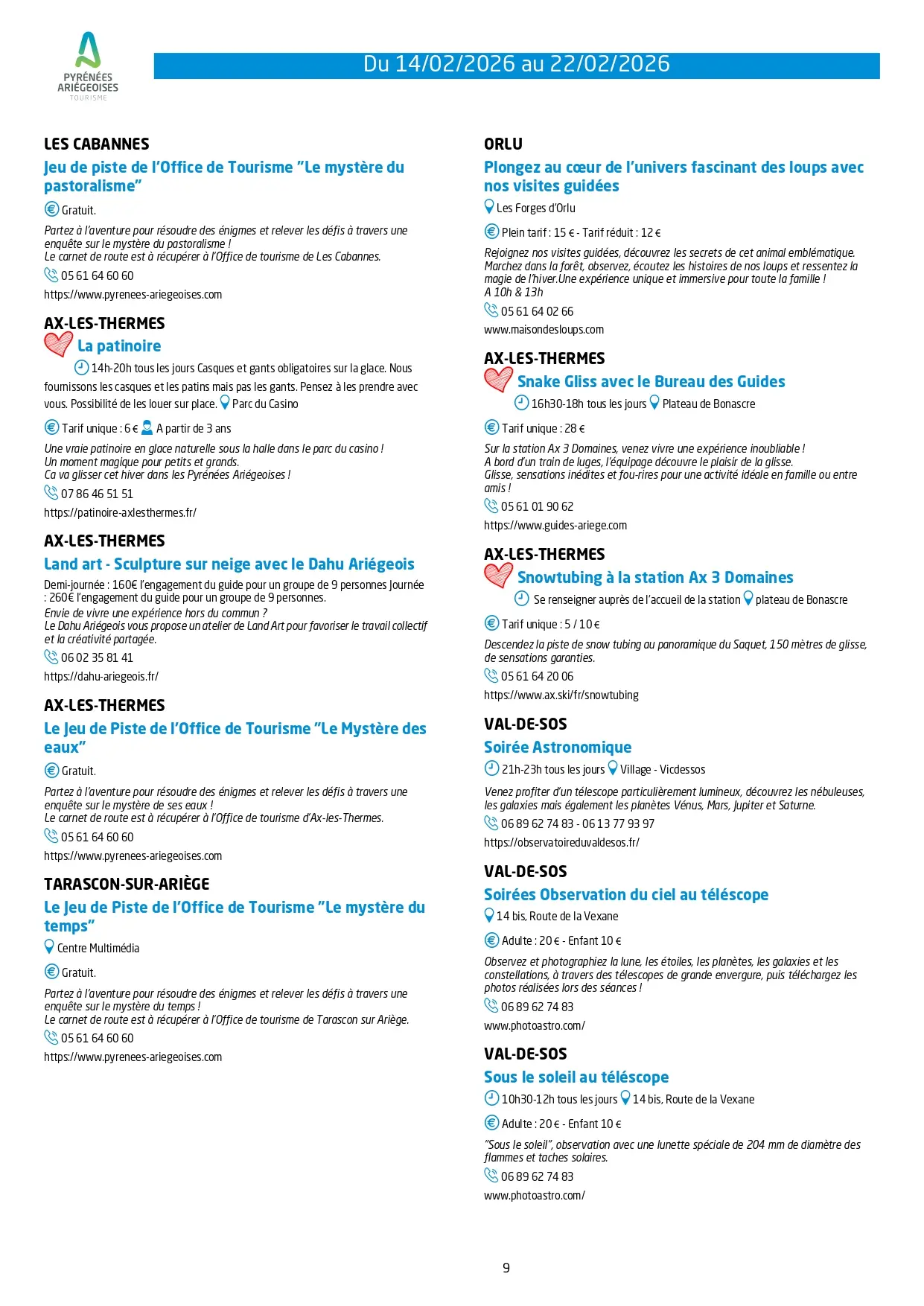 Du 14 au 22.02.Programme Animations & Activités