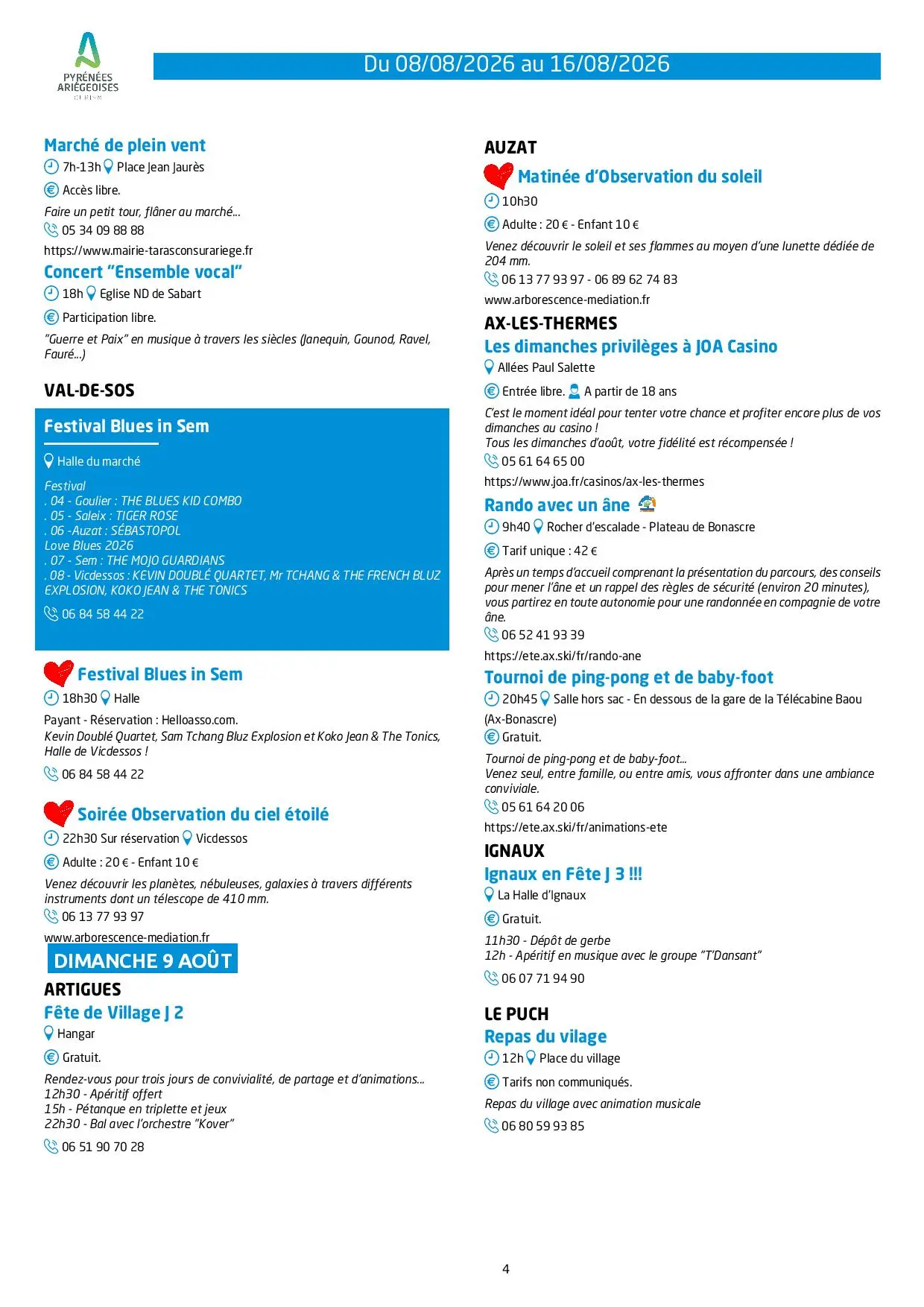 Programme des animations et des activités des Pyrénées Ariégeoises