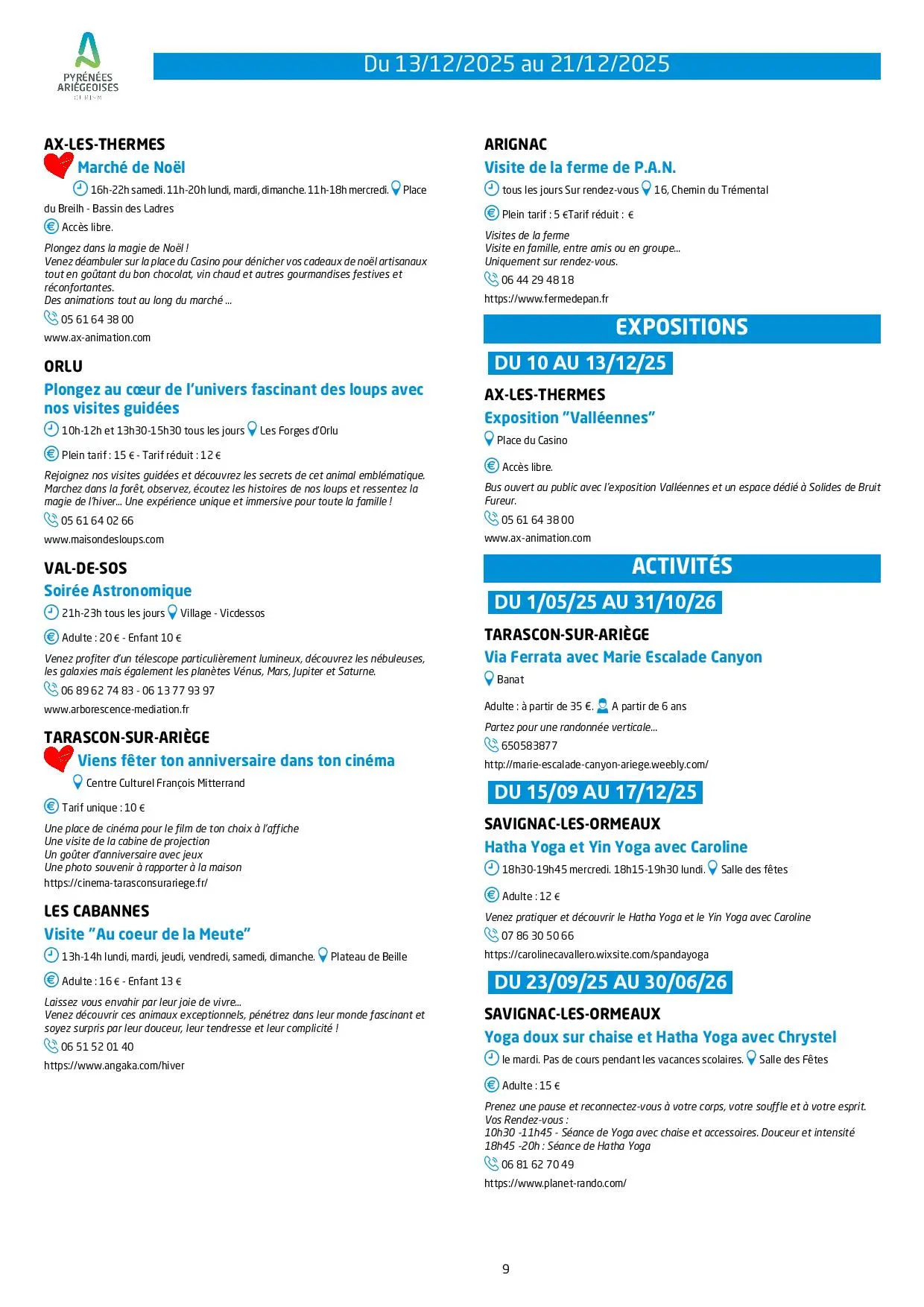 Du 13 au 21.12.Programme Animations & Activités