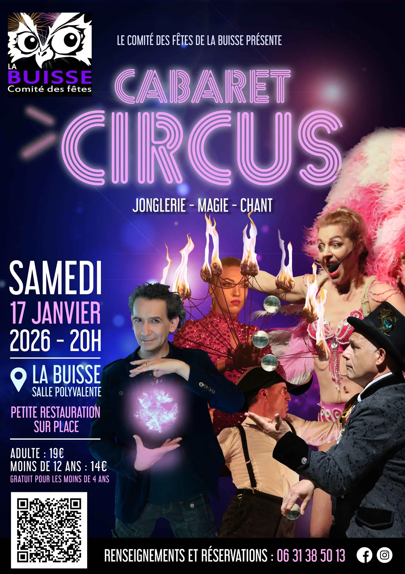 Photos de magiciens et danseuses, informations de l'évènement