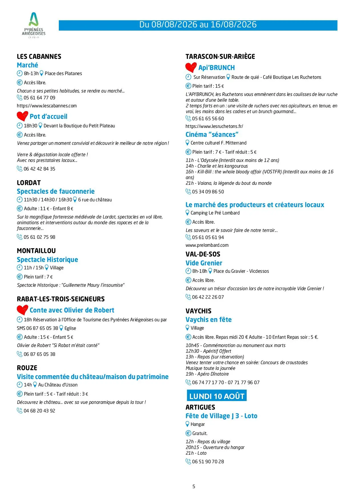 Programme des animations et des activités des Pyrénées Ariégeoises