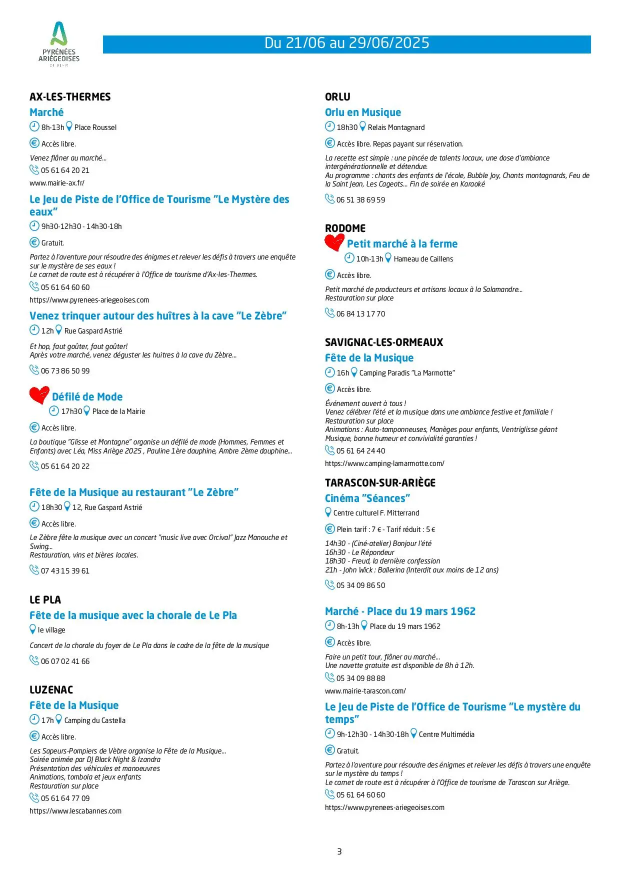 Animations du 21 au 29 juin