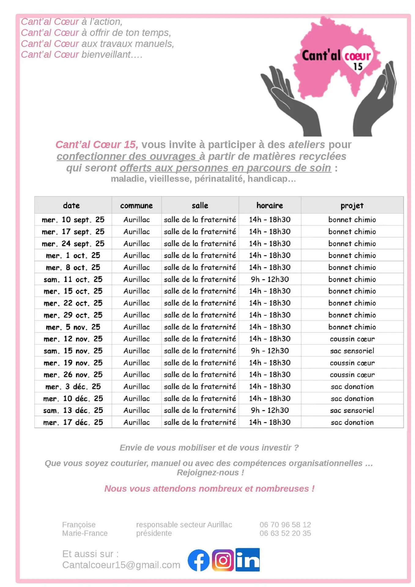 Atelier solidaire : Mon Bonnet Rose