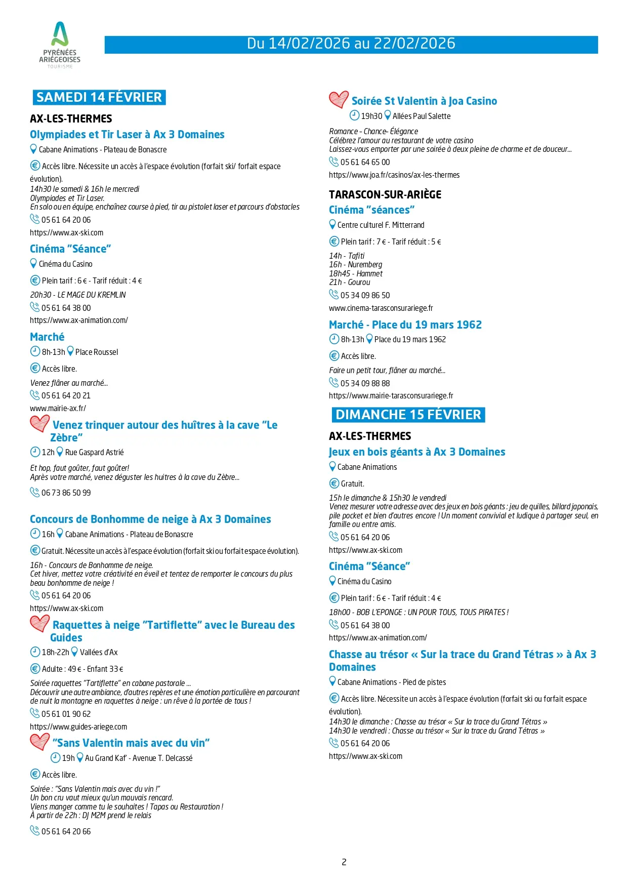 Du 14 au 22.02.Programme Animations & Activités