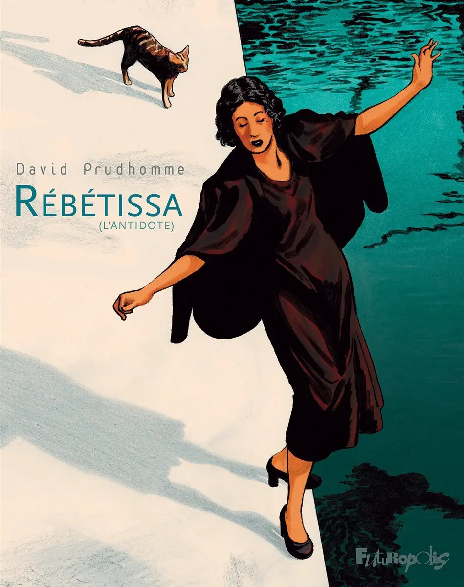 dessin d'une femme en équilibre au bord d'un quai