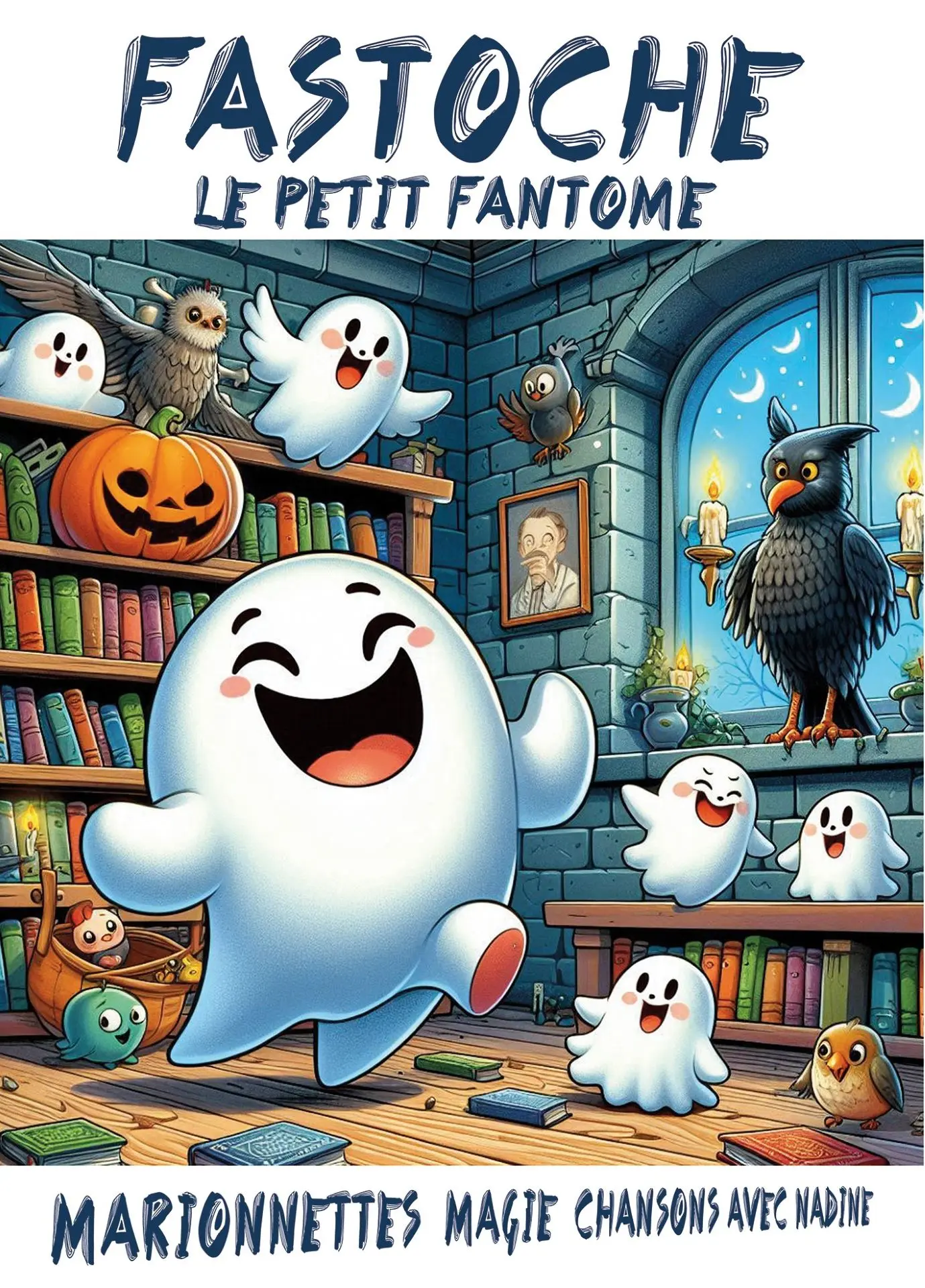 petit bonhomme en forme de fantôme qui rie dans une pièce