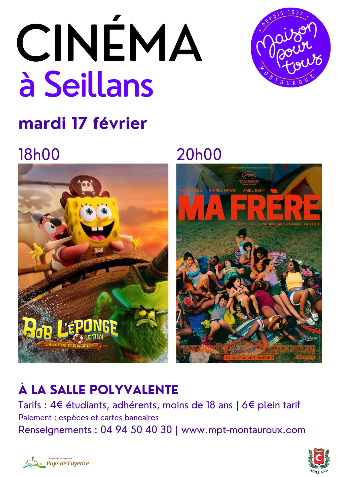 Bob l'éponge à 18h et Ma frère à 20h