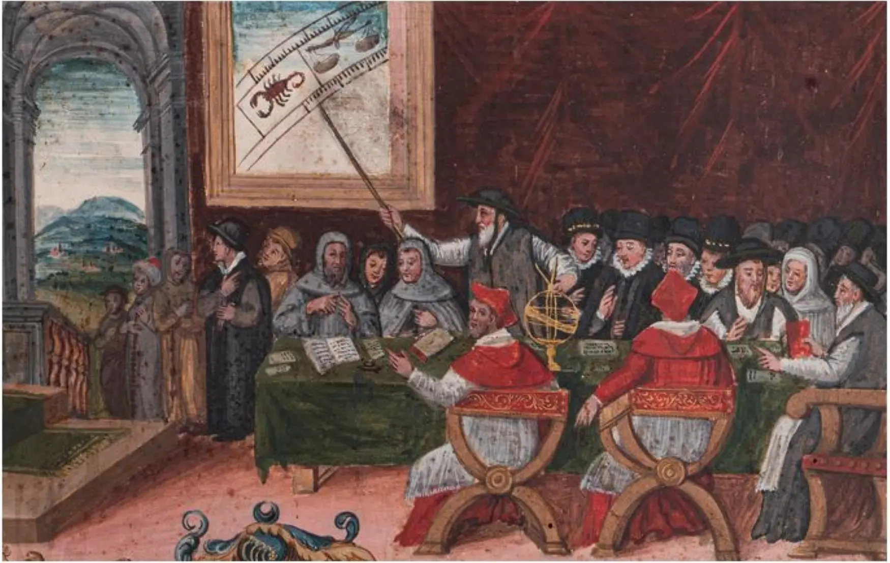 Discussion sur la réforme du calendrier sous le pape Grégoire XIII (1502-85) pour remplacer le calendrier julien (détail), Rome, 15 octobre 1582. Huile sur panneau © Archivio di Stato, Sienne, Italie, photo Luca Betti