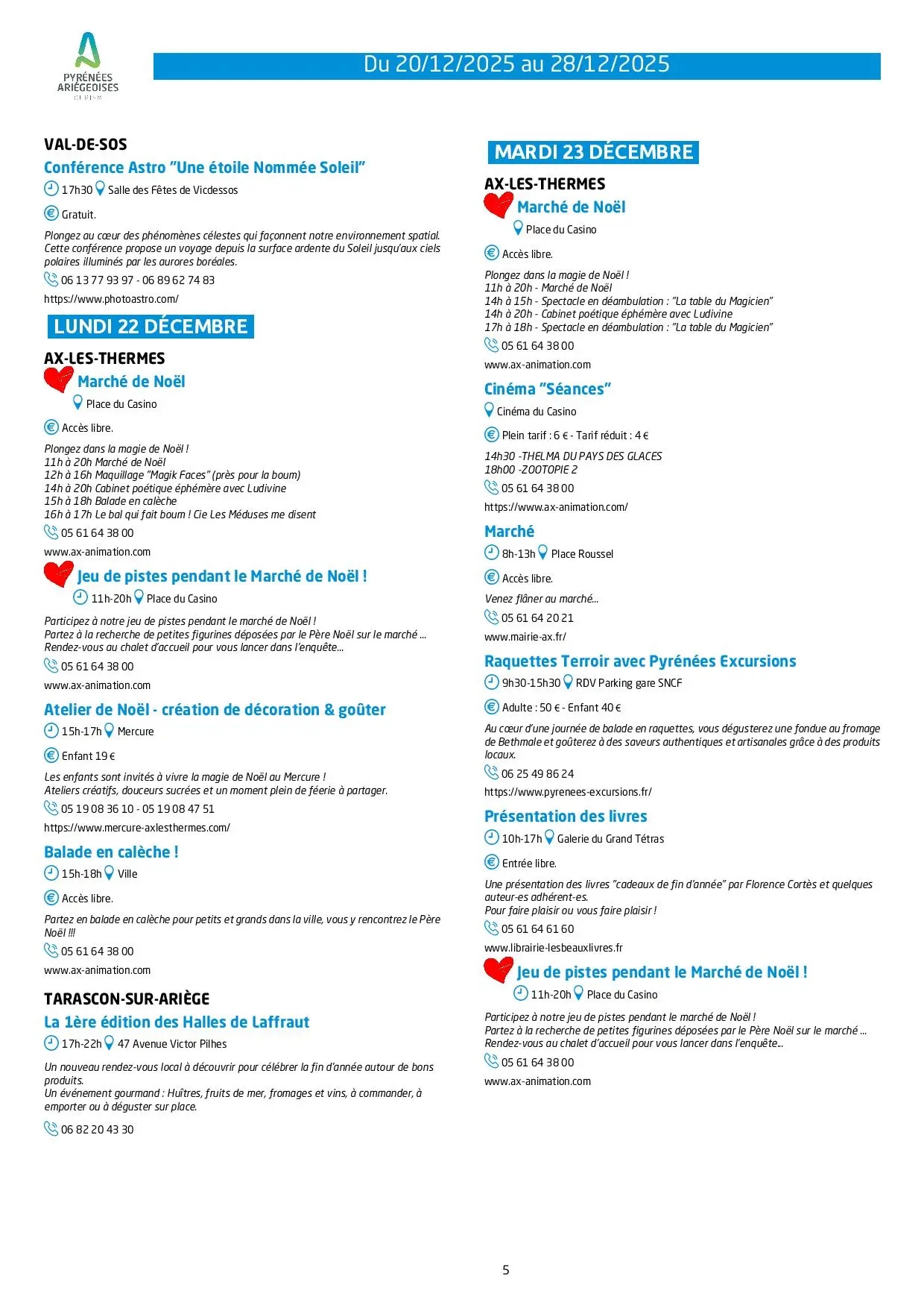 Du 20 au 28.12. Programme Animations & Activités