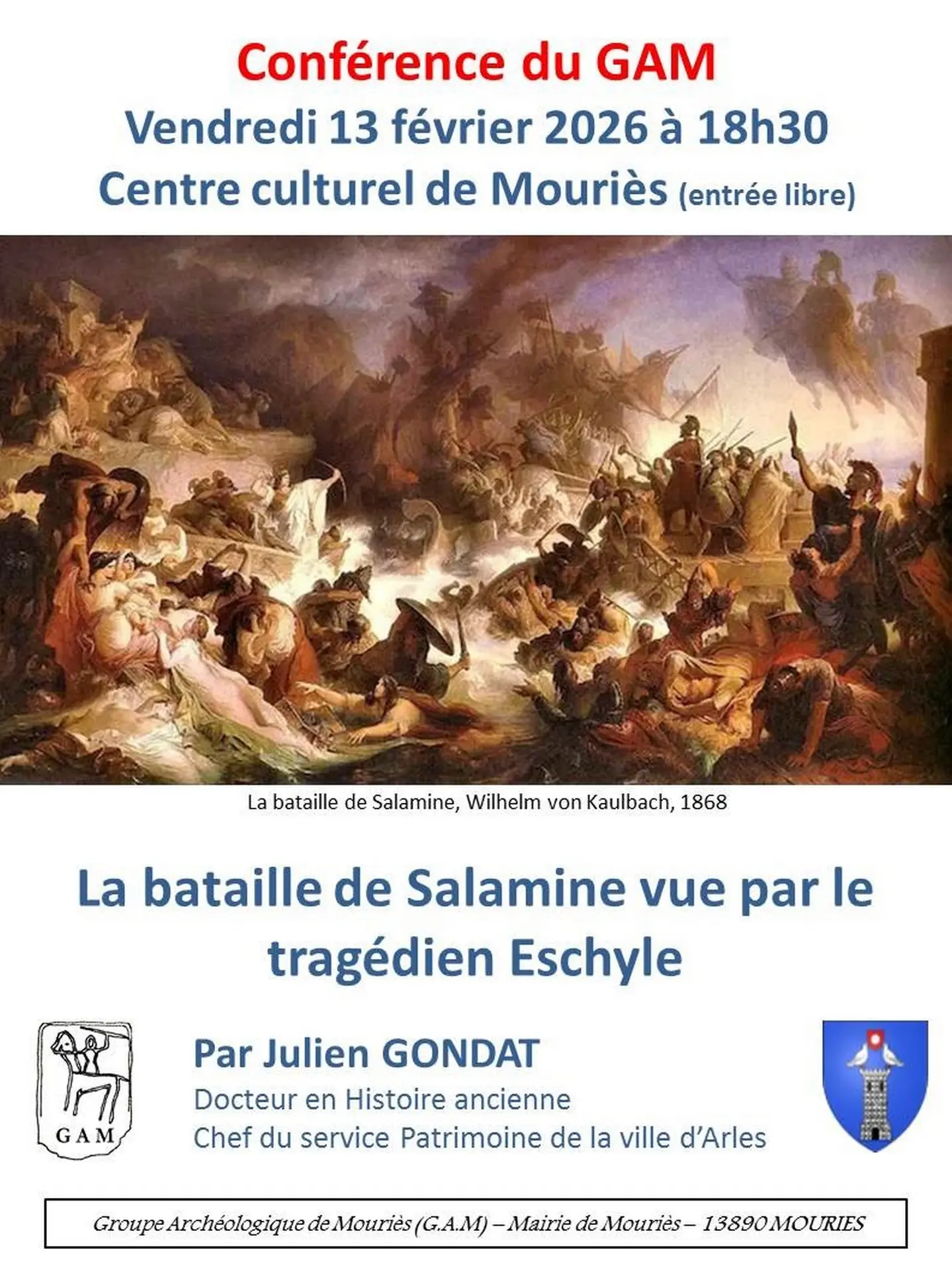 Poster GAM Conference in Mouries: The Battle of Salamis as seen by the tragedian Aeschylus 13.02.26