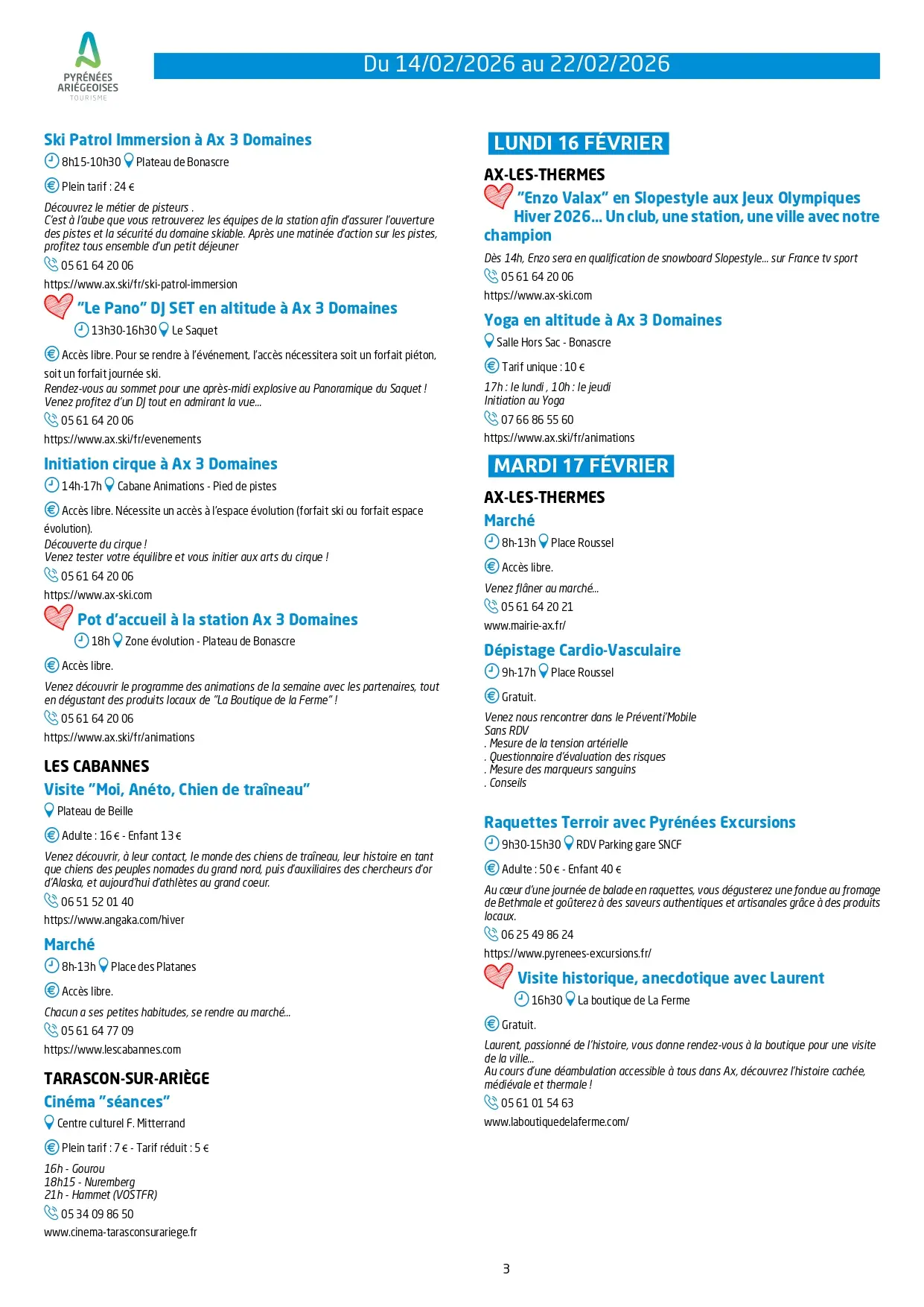 Du 14 au 22.02.Programme Animations & Activités