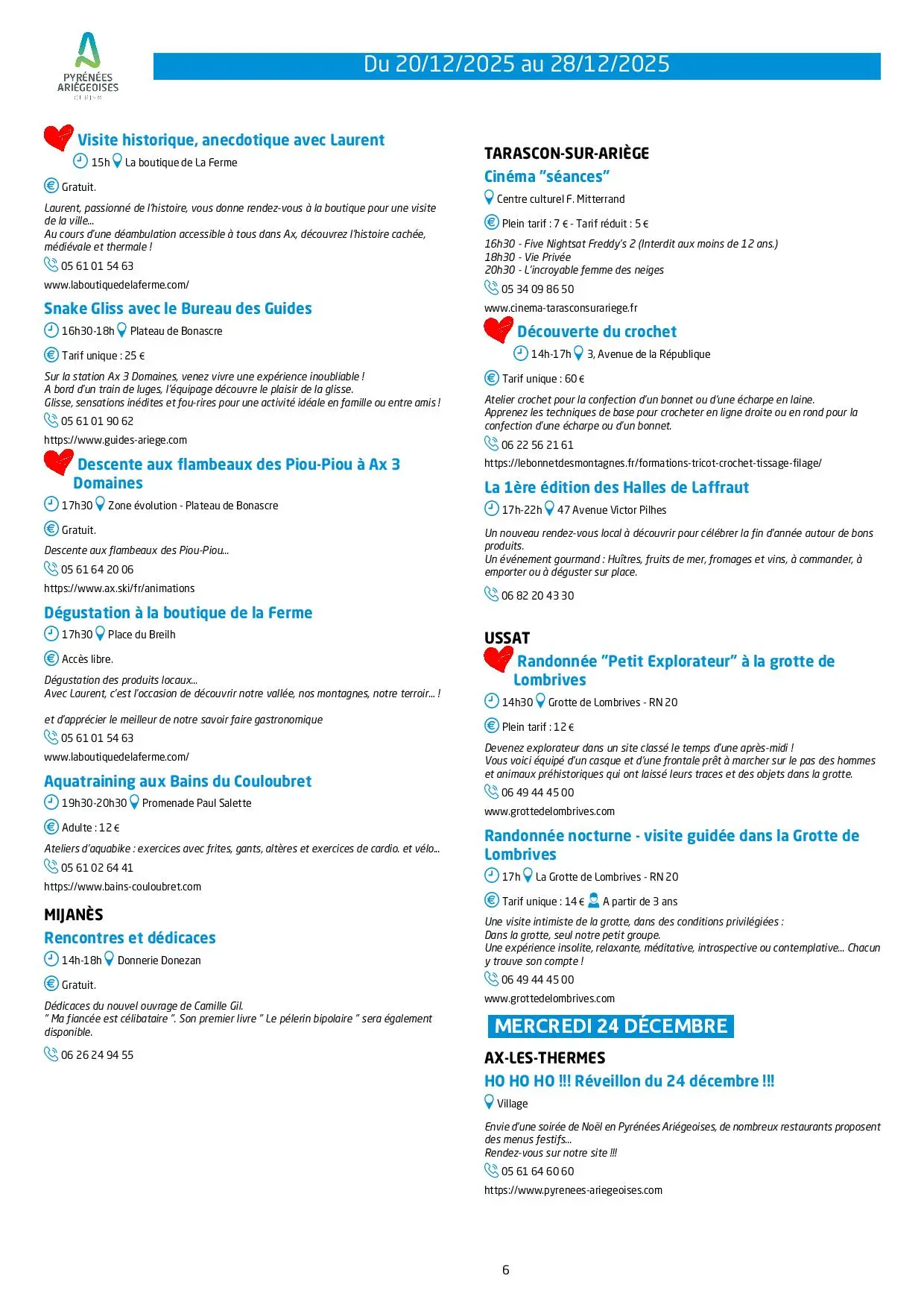 Du 20 au 28.12. Programme Animations & Activités