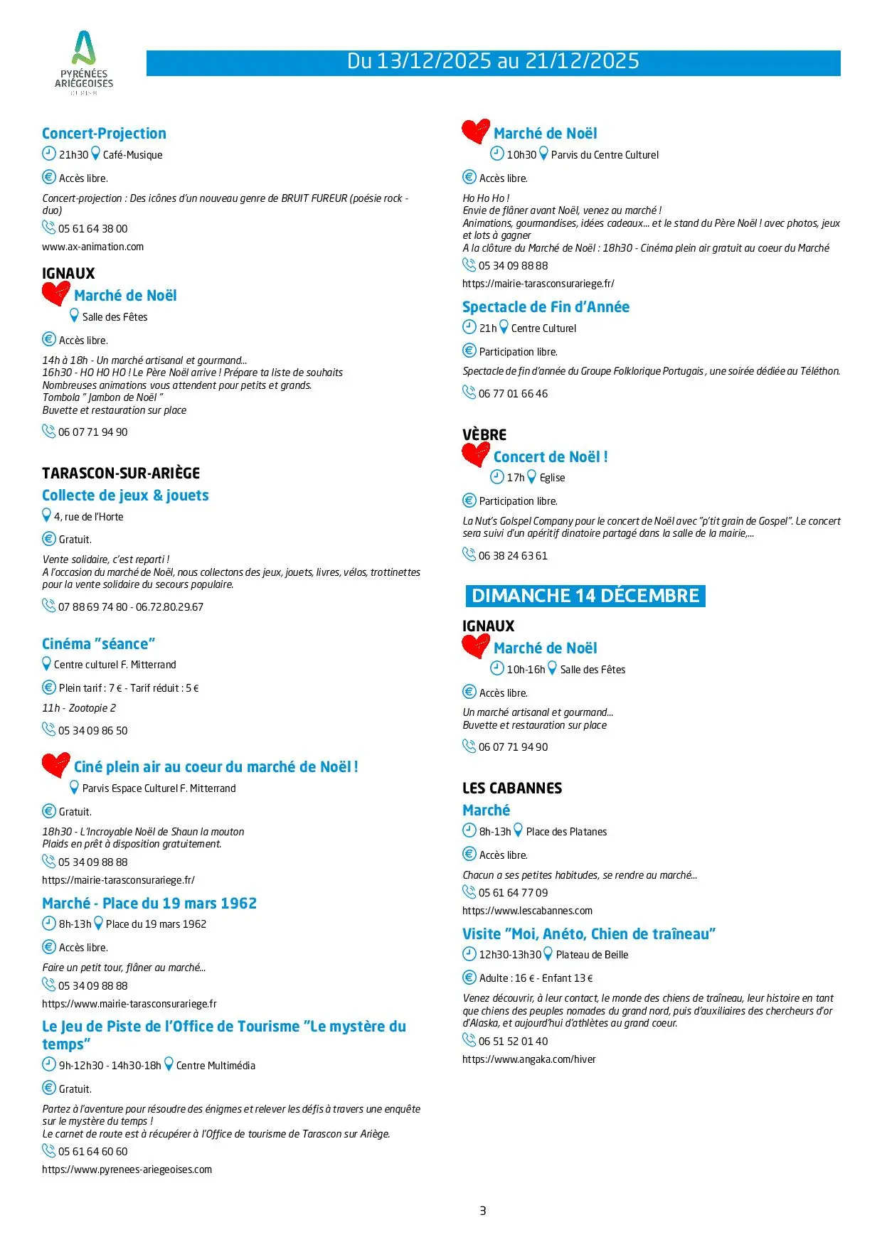 Du 13 au 21.12.Programme Animations & Activités