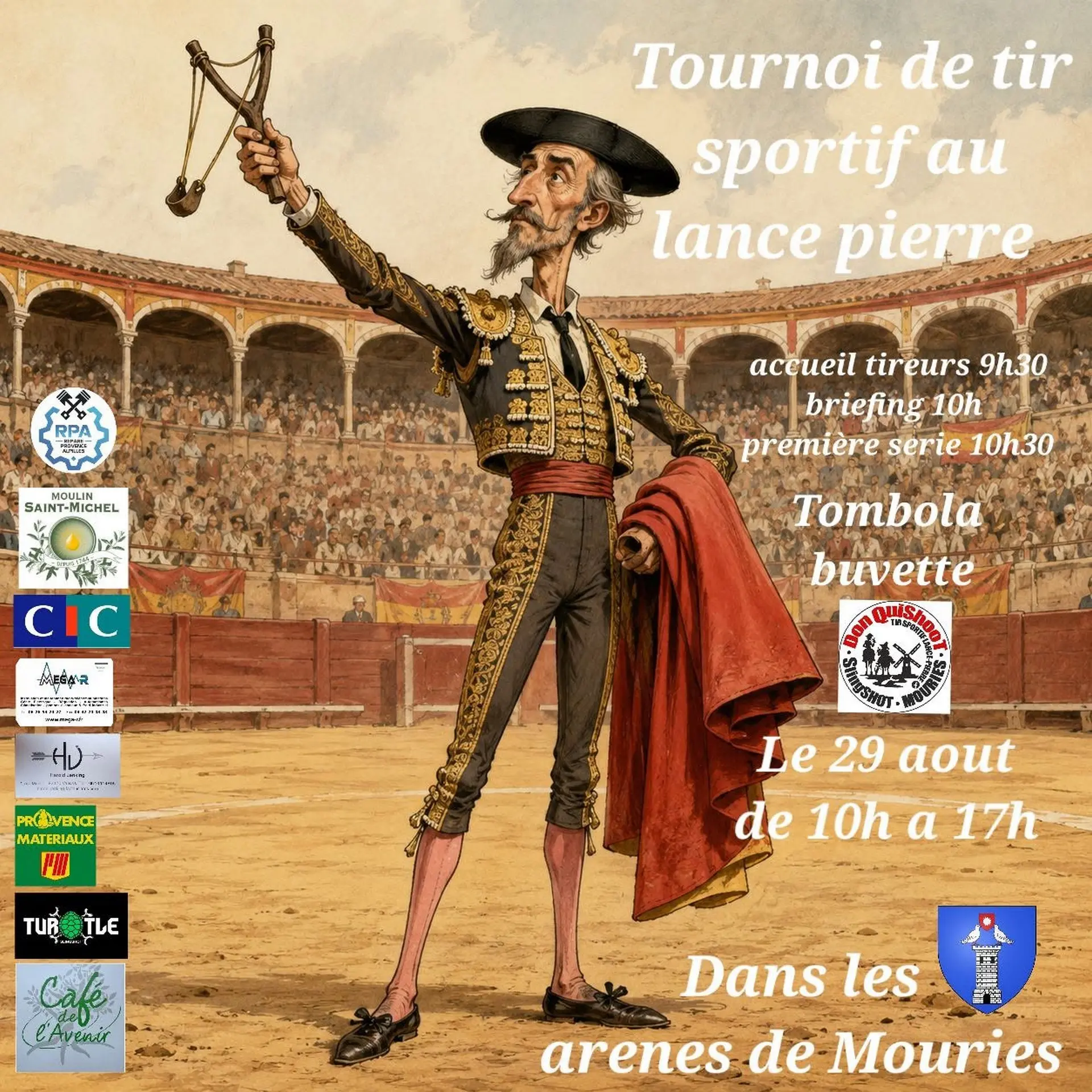 Poster Slingshot shooting tournament in Mouriès 29.08.26
