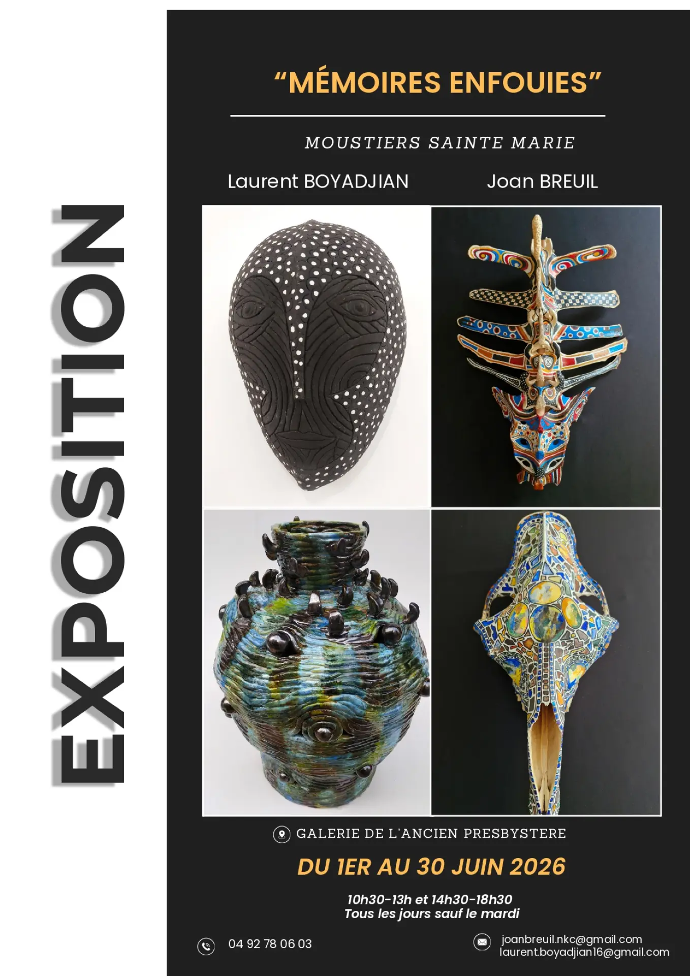 Exhibition and sale: ‘Buried Memories’ / Bone painting & Ceramics_Moustiers-Sainte-Marie