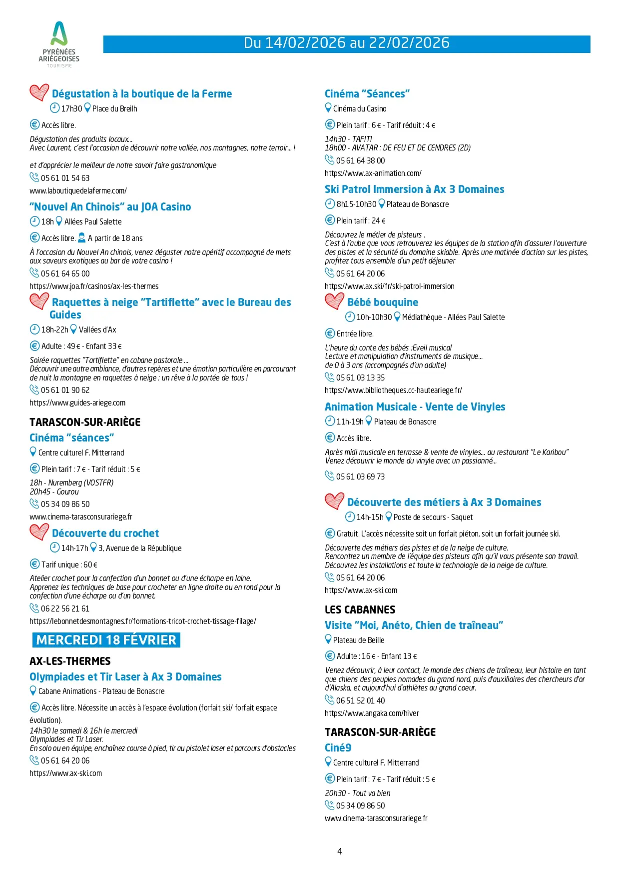 Du 14 au 22.02.Programme Animations & Activités