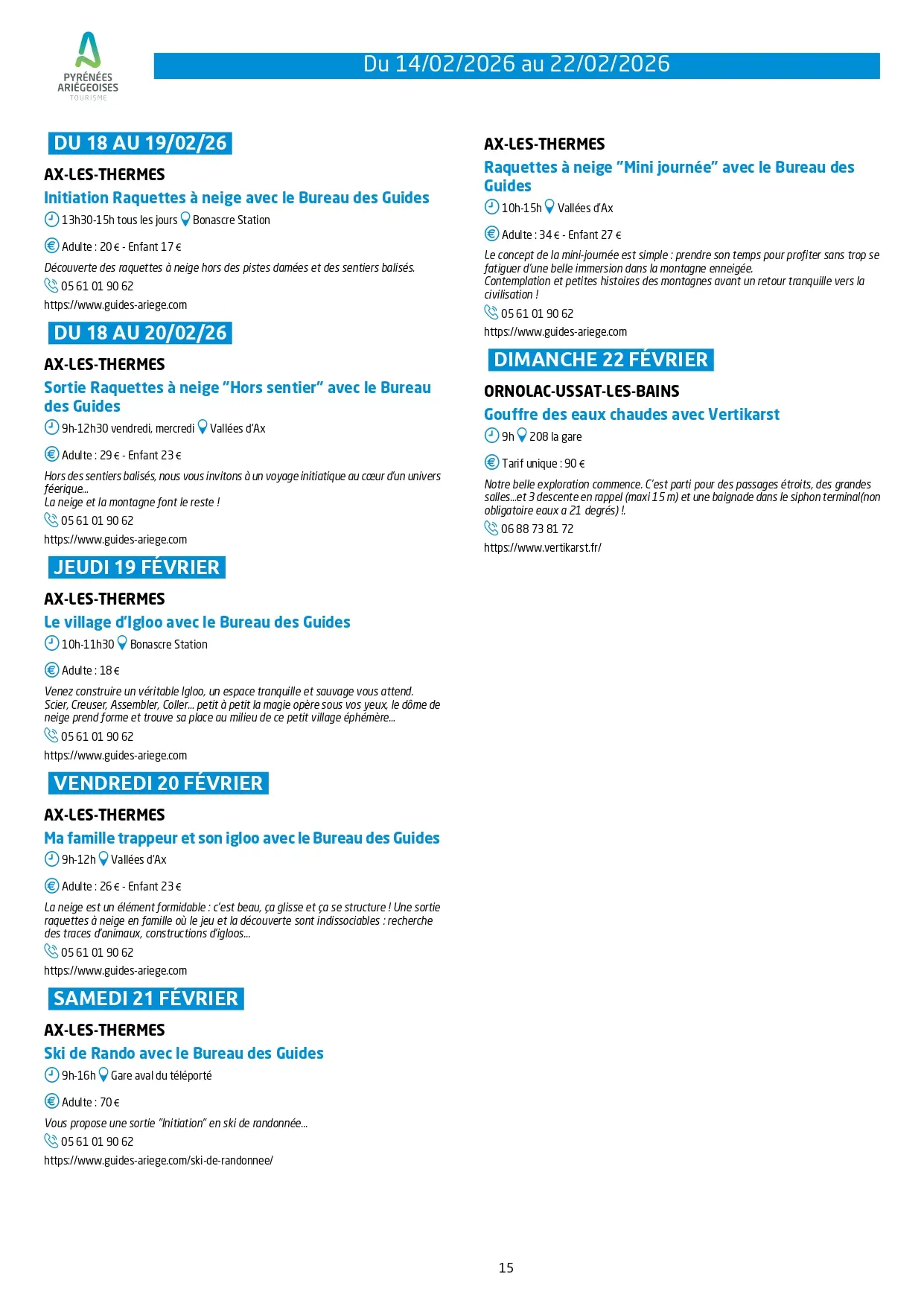 Du 14 au 22.02.Programme Animations & Activités