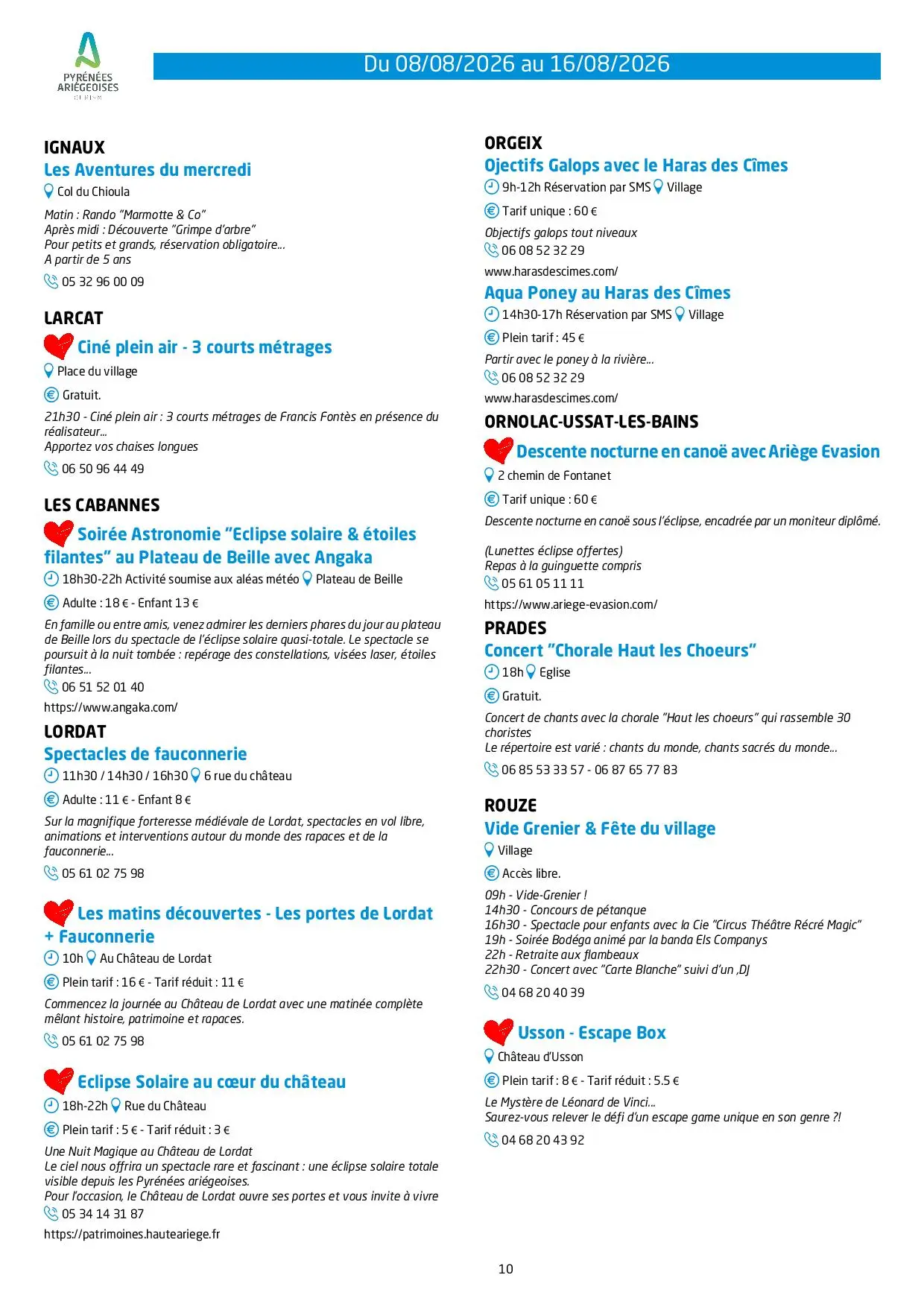Programme des animations et des activités des Pyrénées Ariégeoises