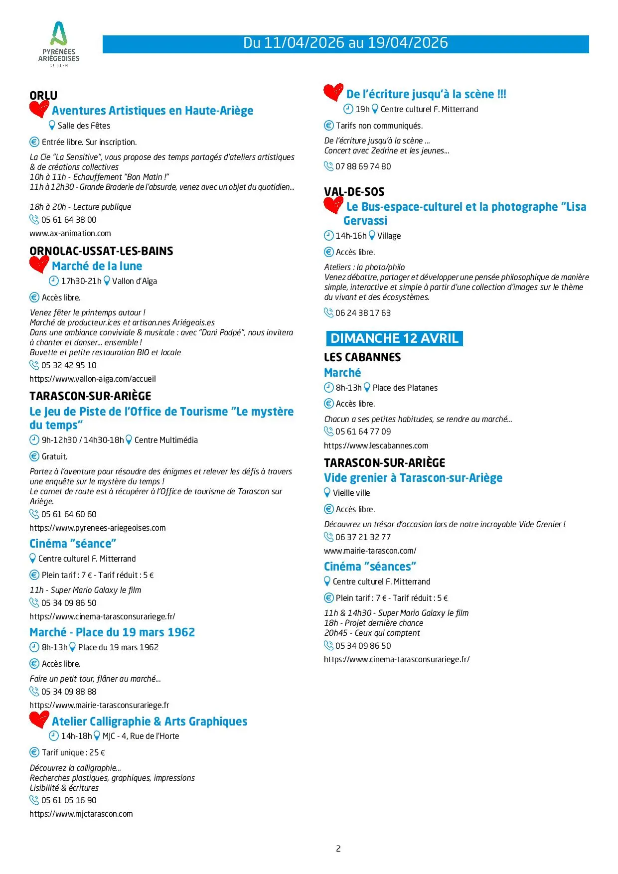 Du 11 au 19.04.Programme Animations & Activités