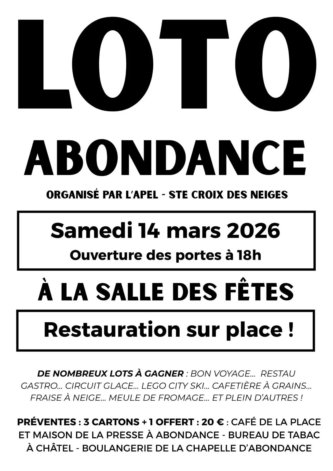 Affiche Loto APEL Sainte-Croix des Neiges