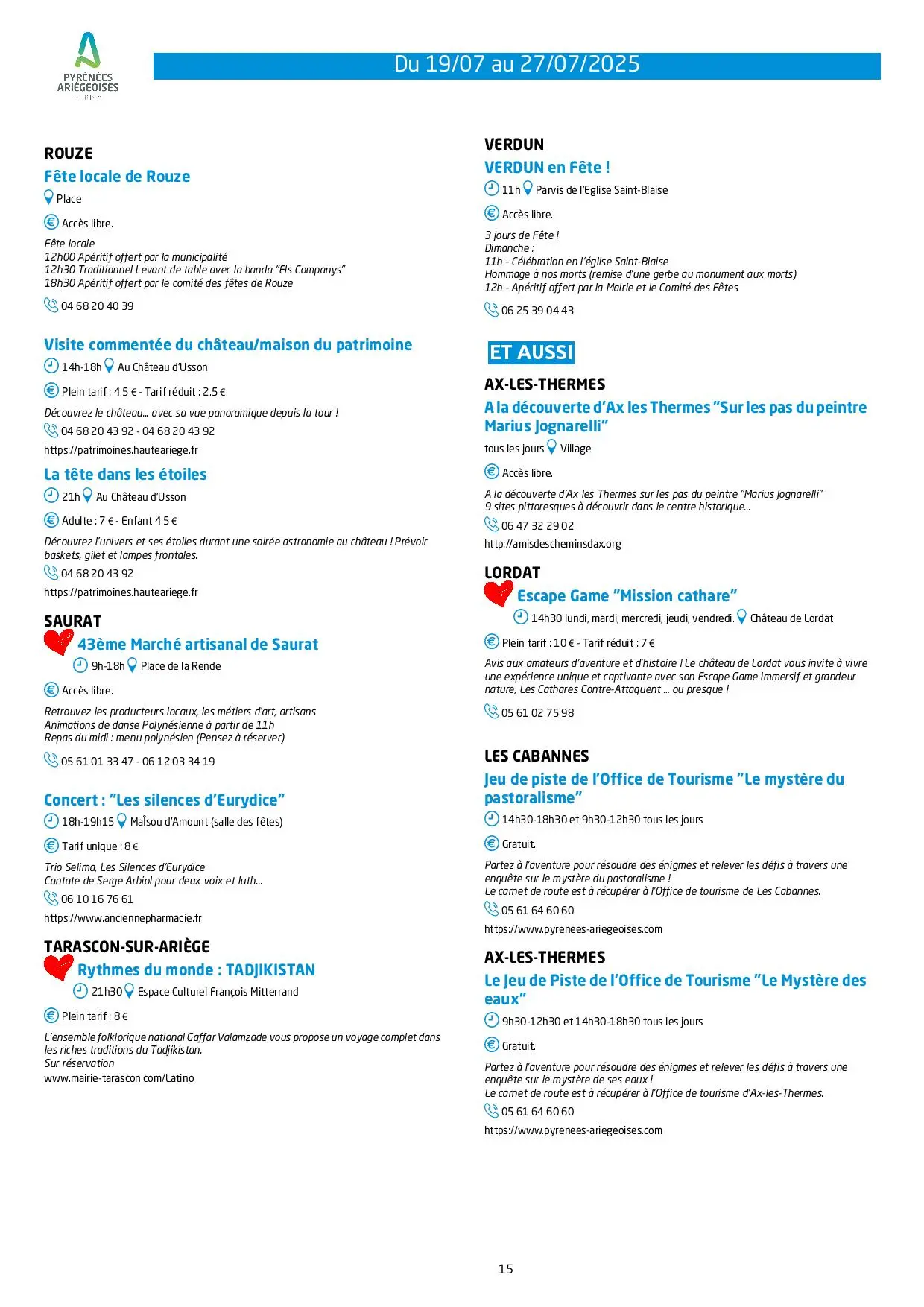 Du 19 au 27.07.Programme Animations & Activités