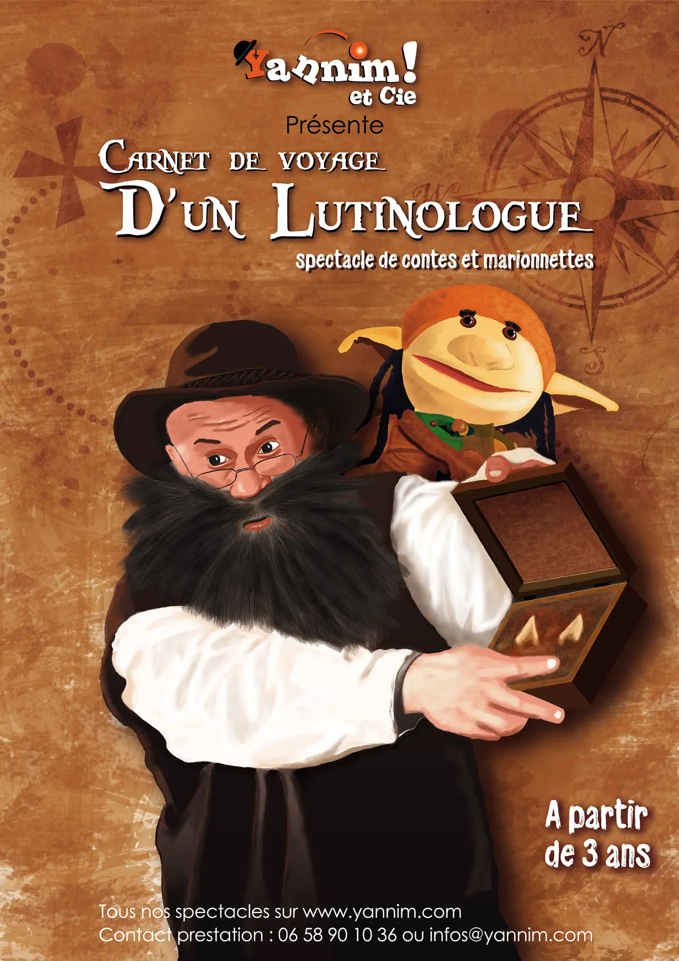 Yannim et cie présente Carnet de voyage d'un Lutinologue, spectacle de contes et marionnettes.