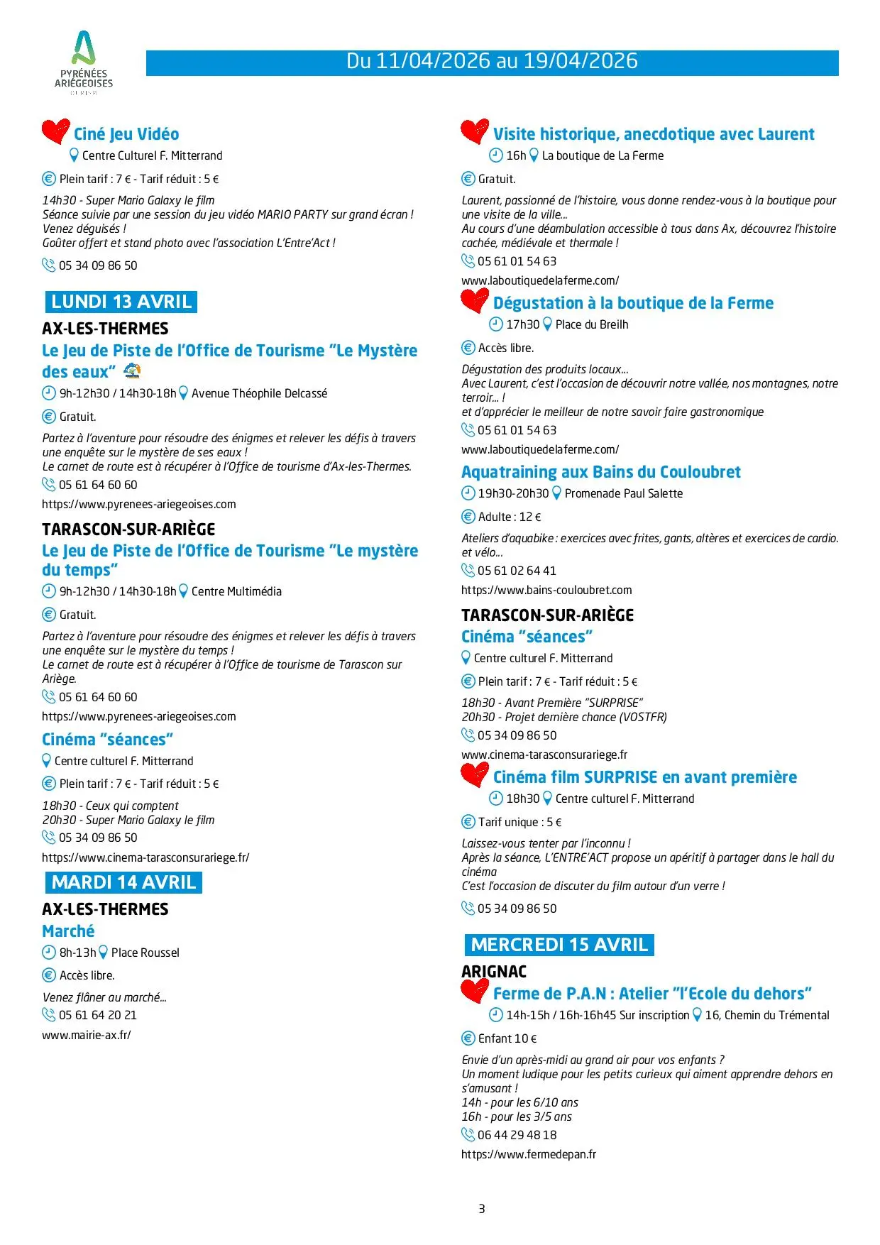 Du 11 au 19.04.Programme Animations & Activités