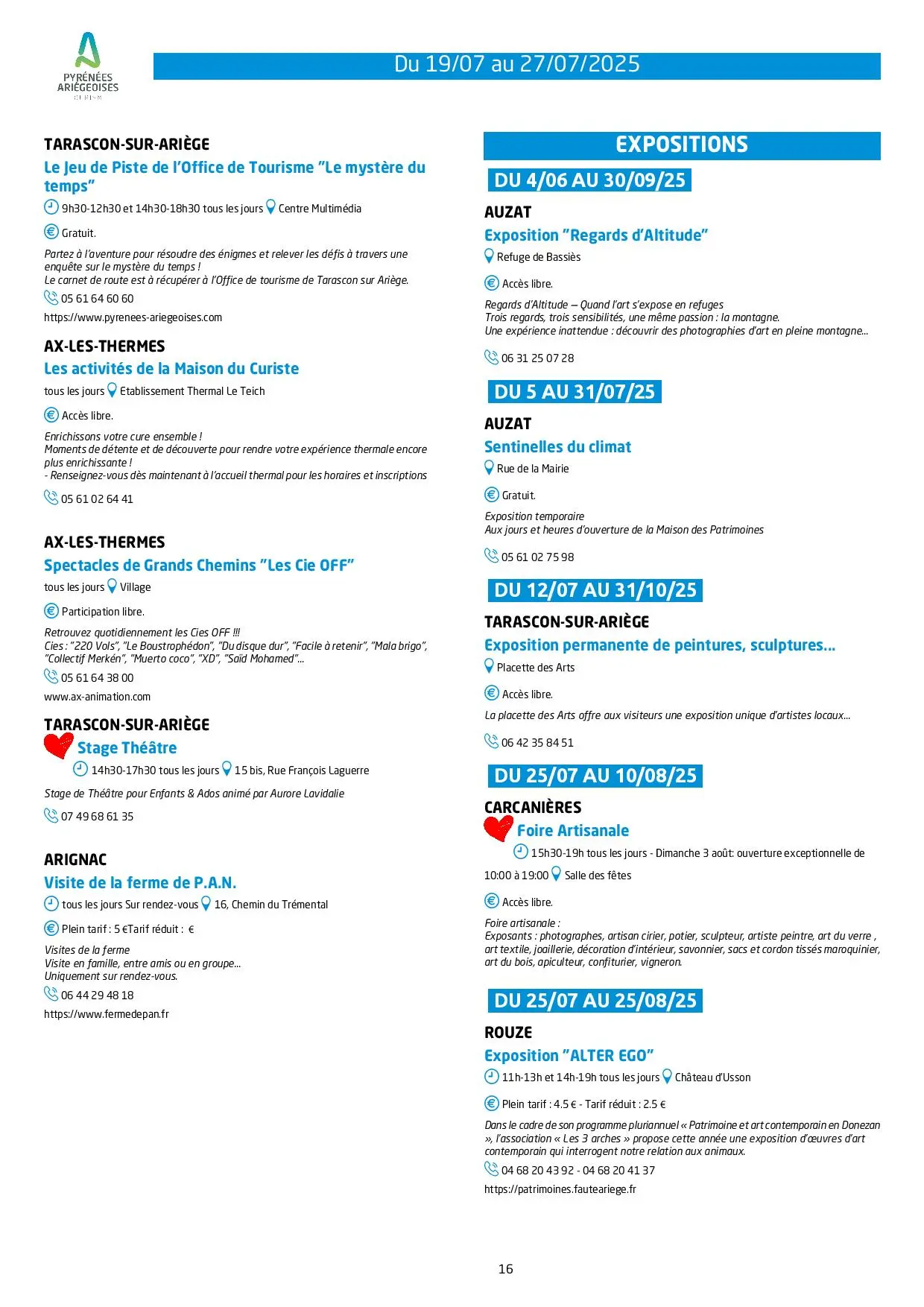 Du 19 au 27.07.Programme Animations & Activités