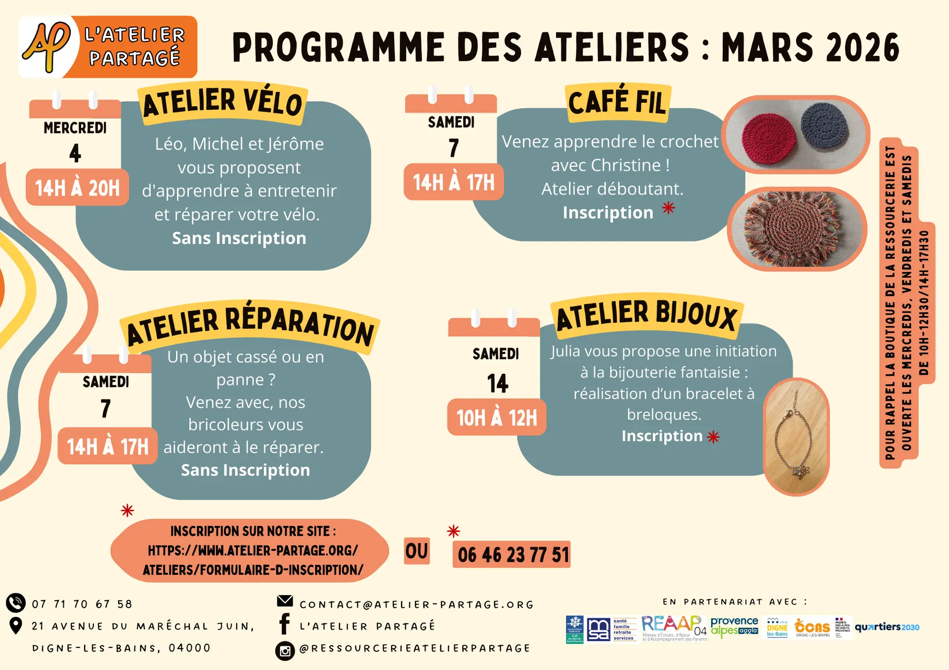 Ateliers du mois de mars