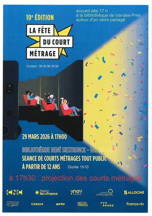 Affiche fête du court métrage à la bibliothèque de Val-Des-Près