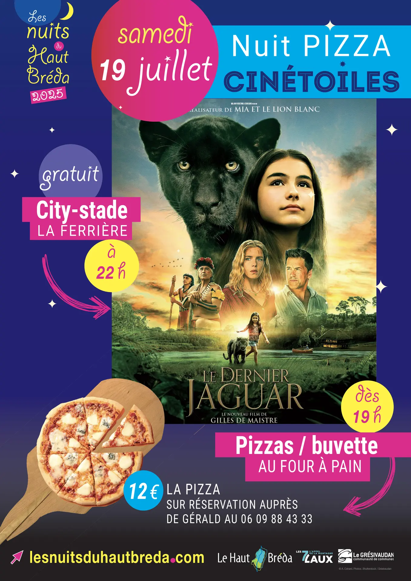 Les nuits du Haut-Bréda ; affiche le dernier jaguar ; pizza ; planche à pizza; samedi 19 juillet 2025