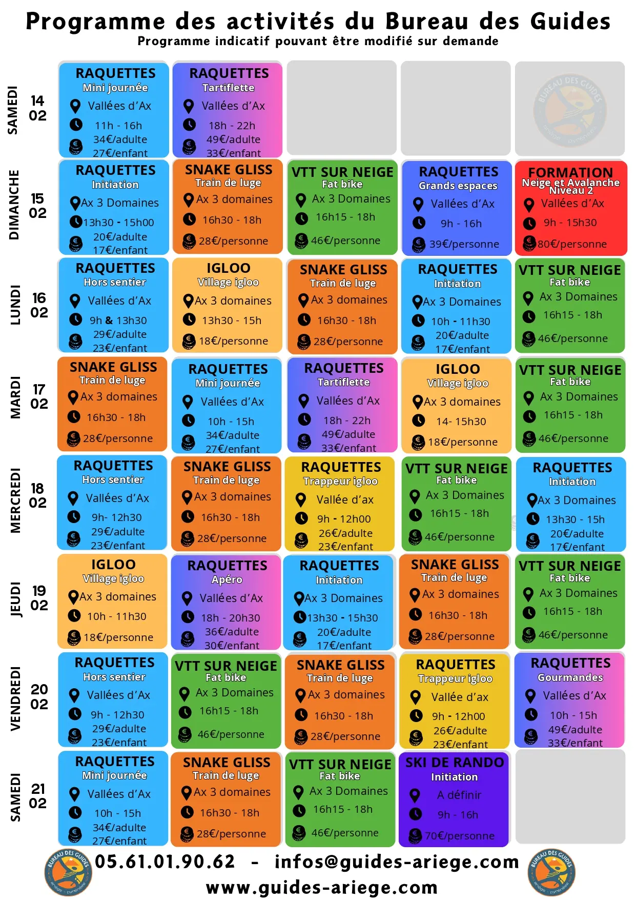 Du 14.02 au 21.02.Programme Bureau des Guides