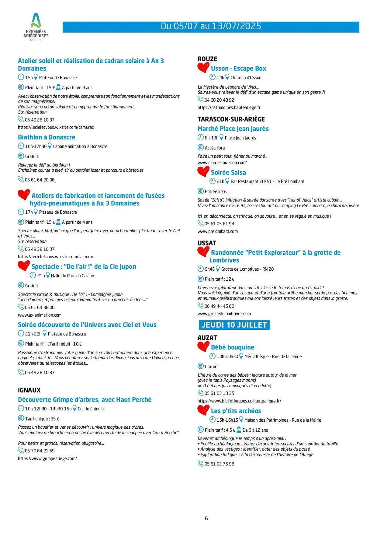 Du 05 au 13.07.Programme Animations & Activités