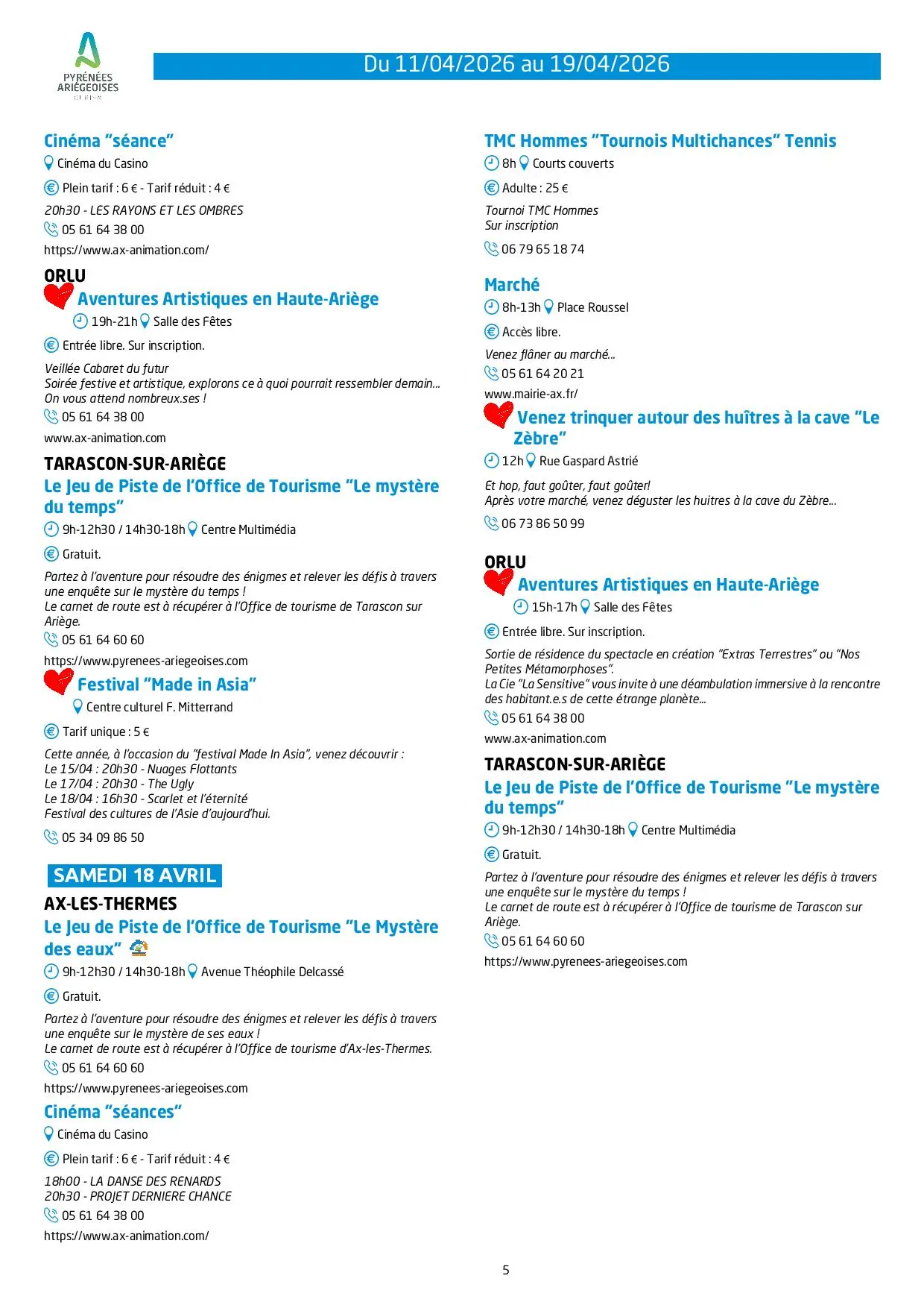 Du 11 au 19.04.Programme Animations & Activités