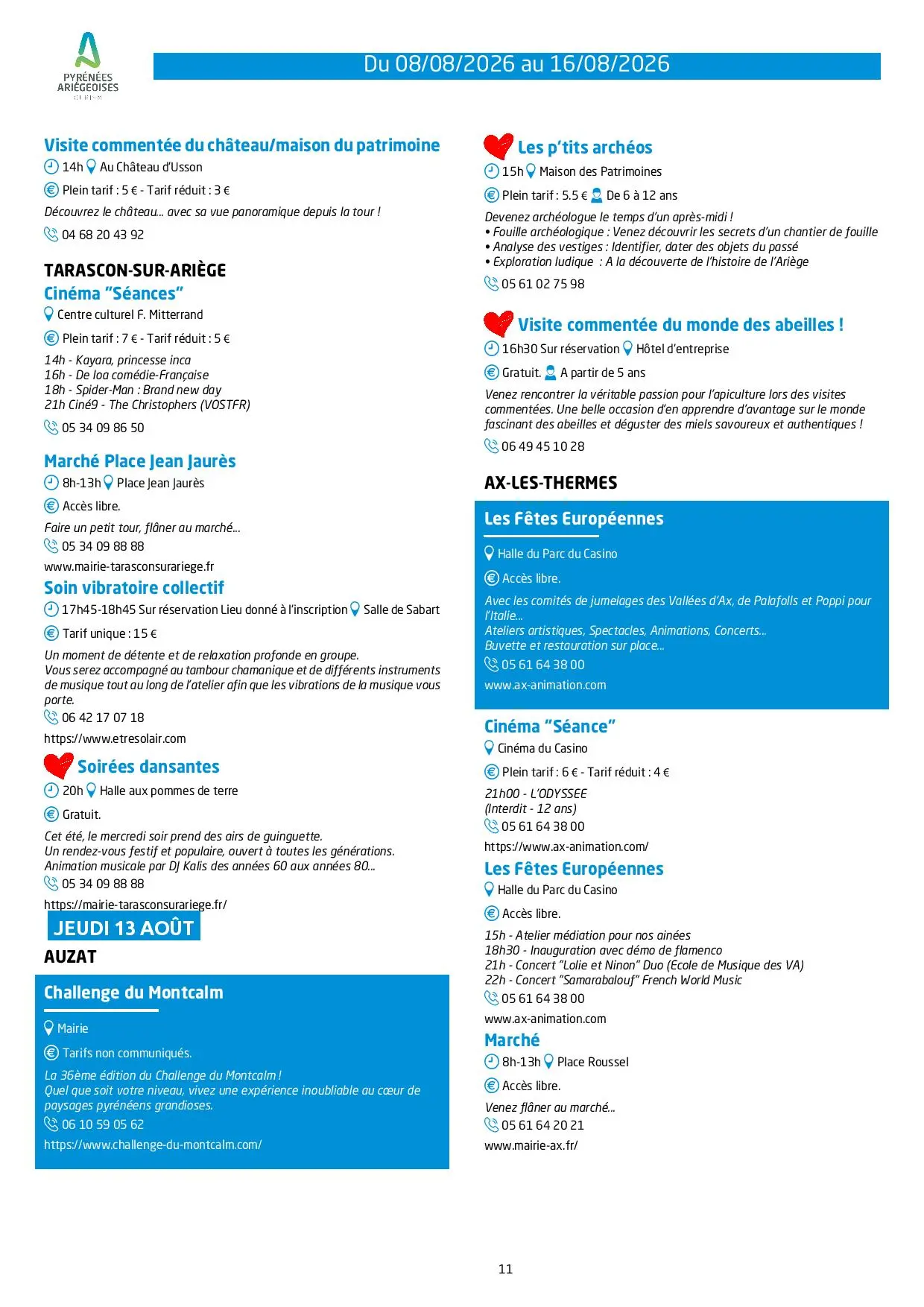 Programme des animations et des activités des Pyrénées Ariégeoises