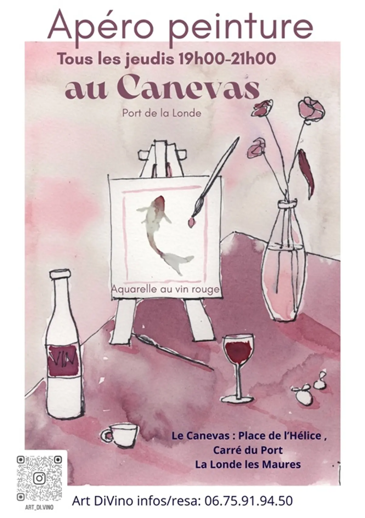 Atelier d'aquarelle au vin au Canevas à La Londe