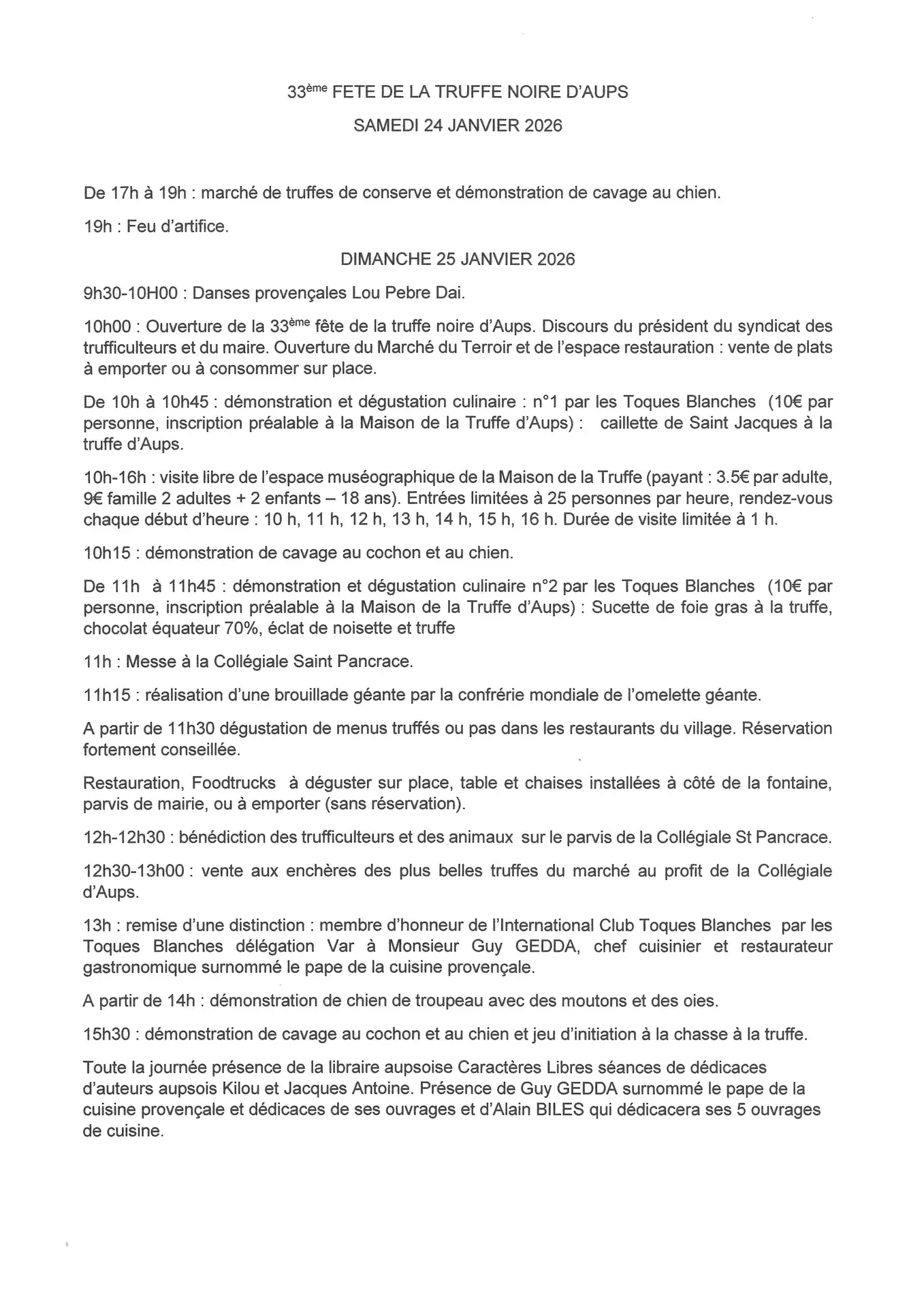 Programme Fête de la Truffe