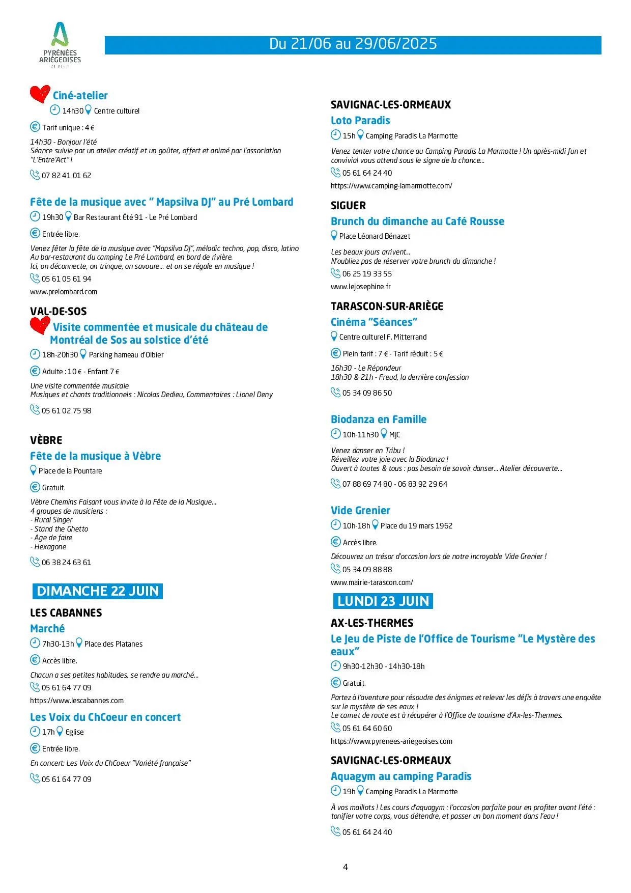 Animations du 21 au 29 juin