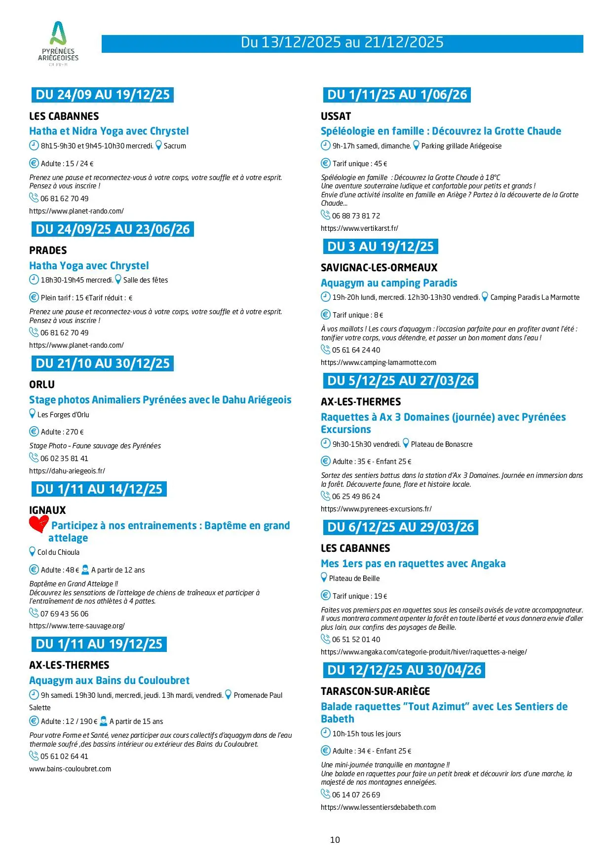 Du 13 au 21.12.Programme Animations & Activités